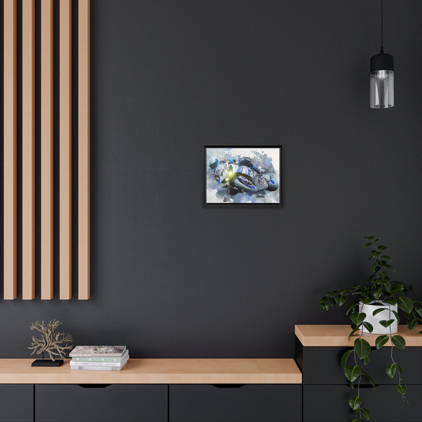 Motorcycle Race Matte Canvas, Black Frame