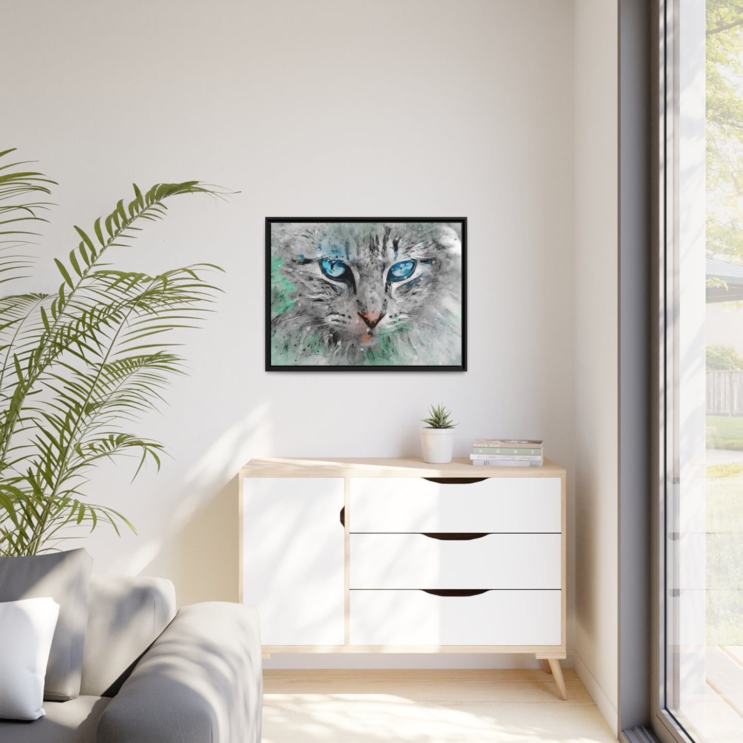 Cat Matte Canvas, Black Frame