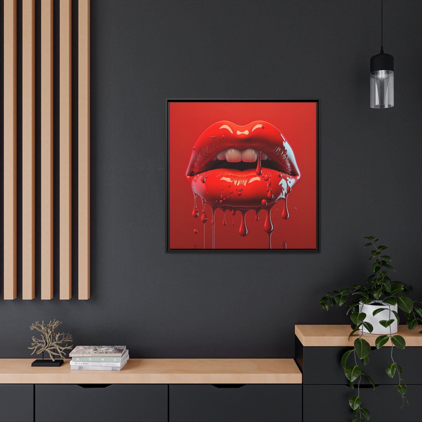 Bloody Lips Matte Canvas, Black Frame