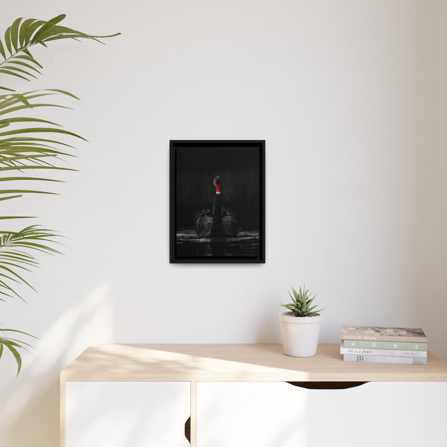 Black Swan Matte Canvas, Black Frame
