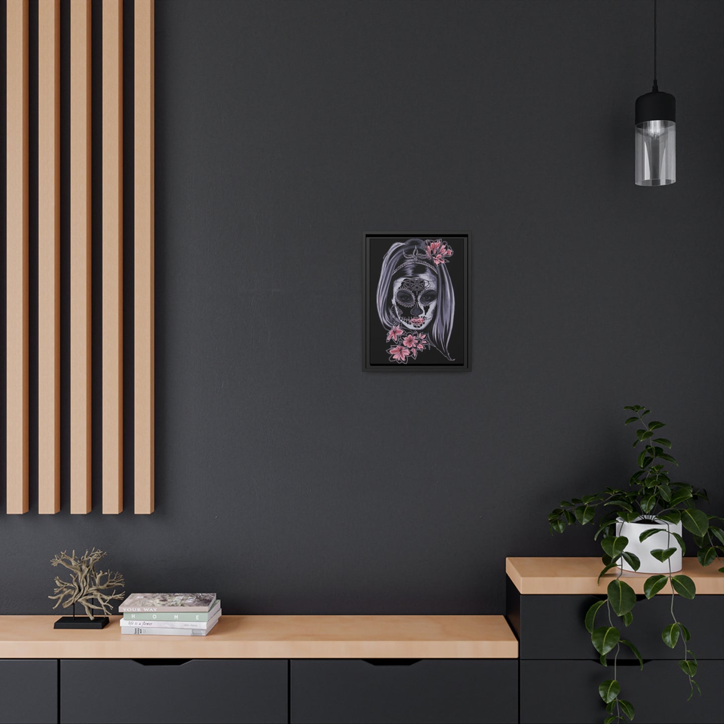 Lady Dead Mask Black Matte Canvas, Black Frame