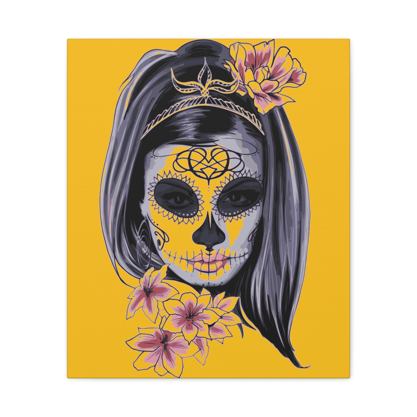 Lady Dead Mask Yellow Matte Canvas, Stretched, 1.25"