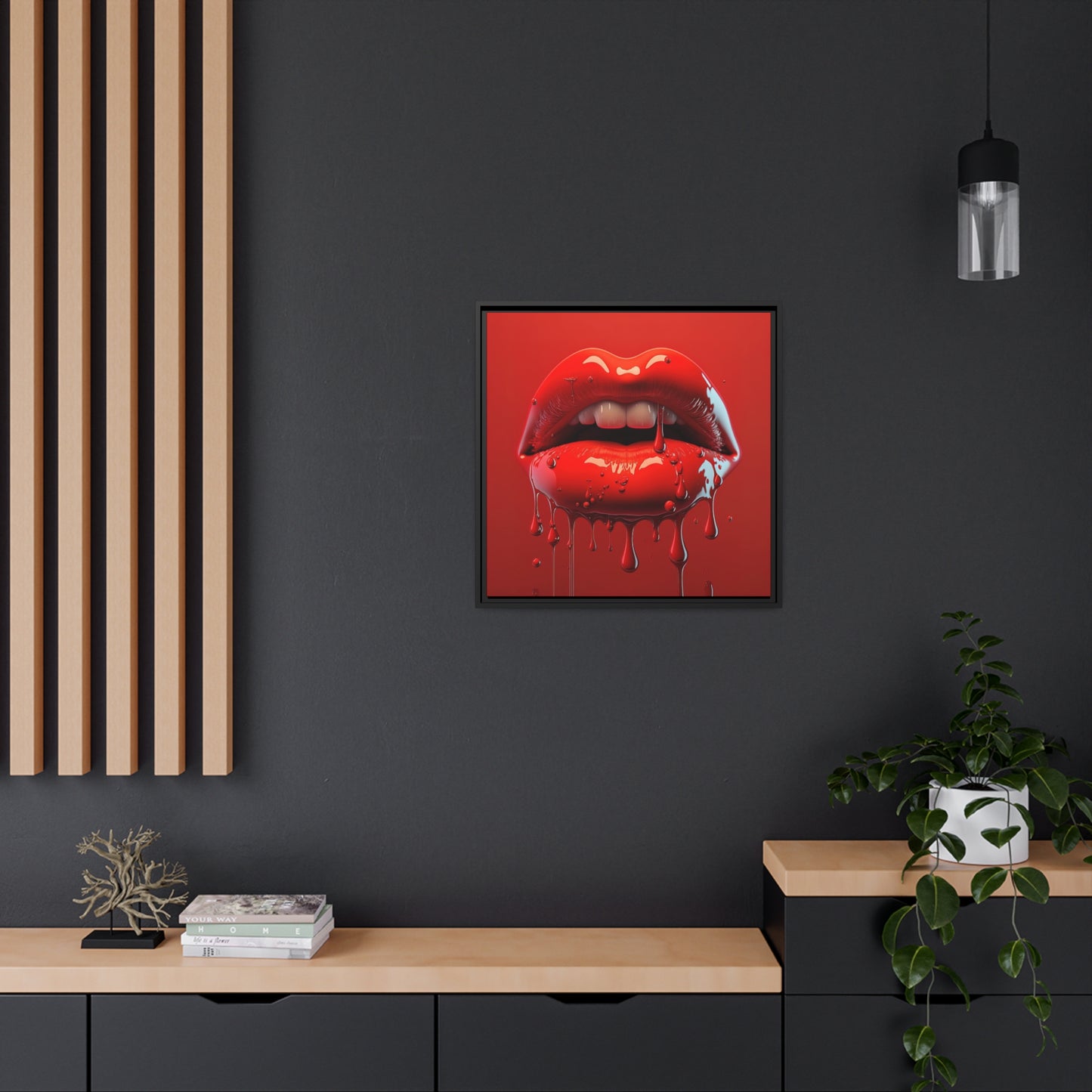 Bloody Lips Matte Canvas, Black Frame
