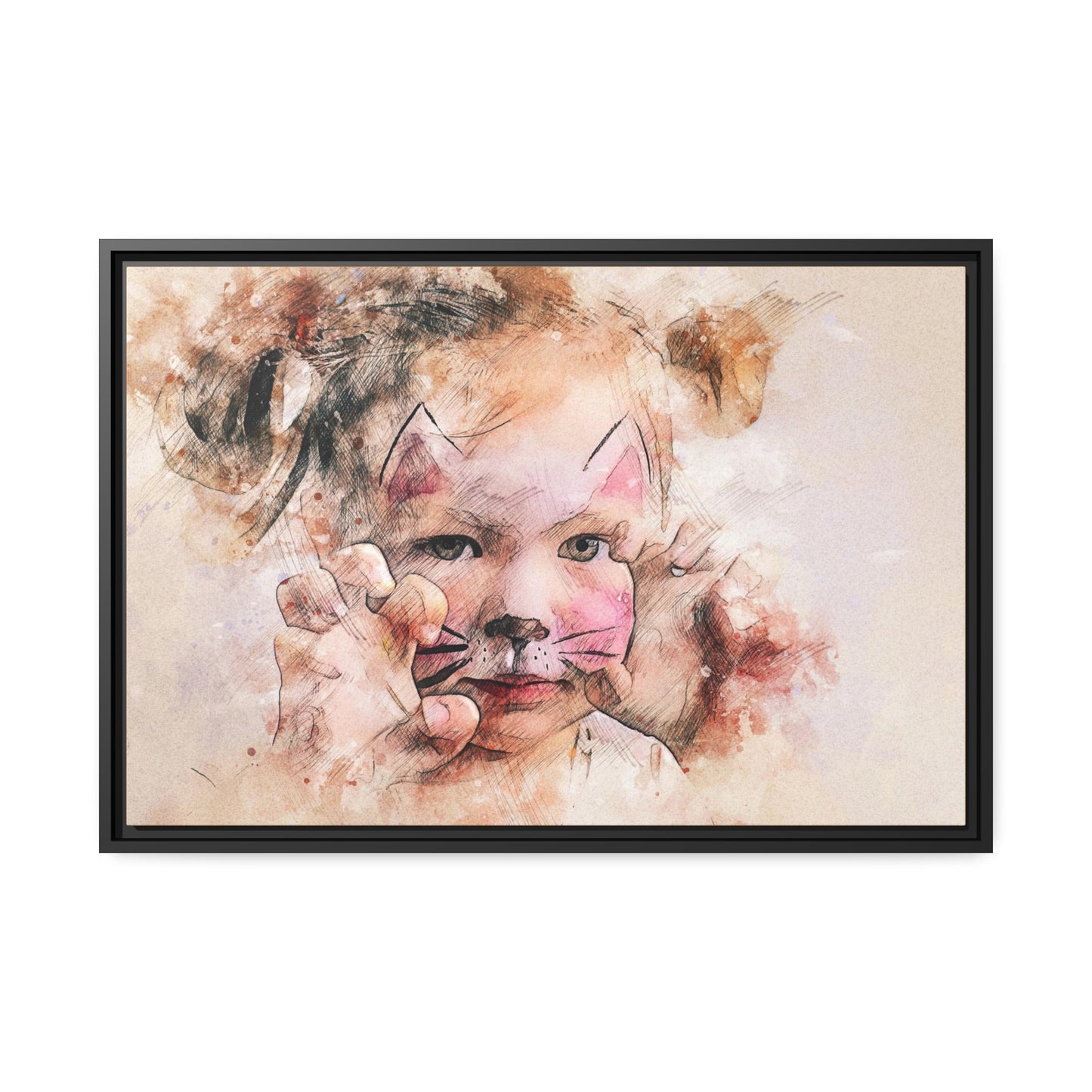 Baby Girl Cat Matte Canvas, Black Frame