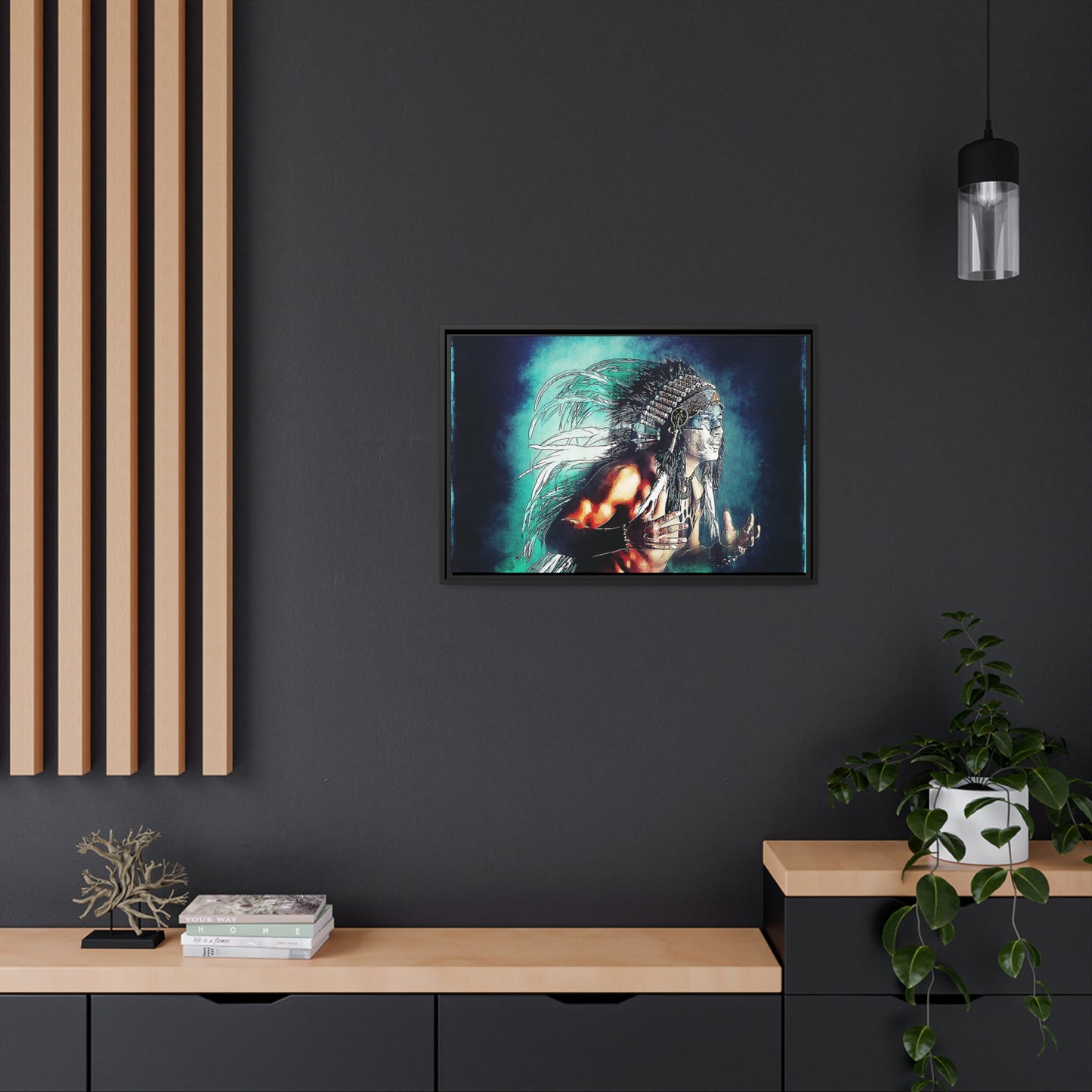 First Nation Man Matte Canvas, Black Frame