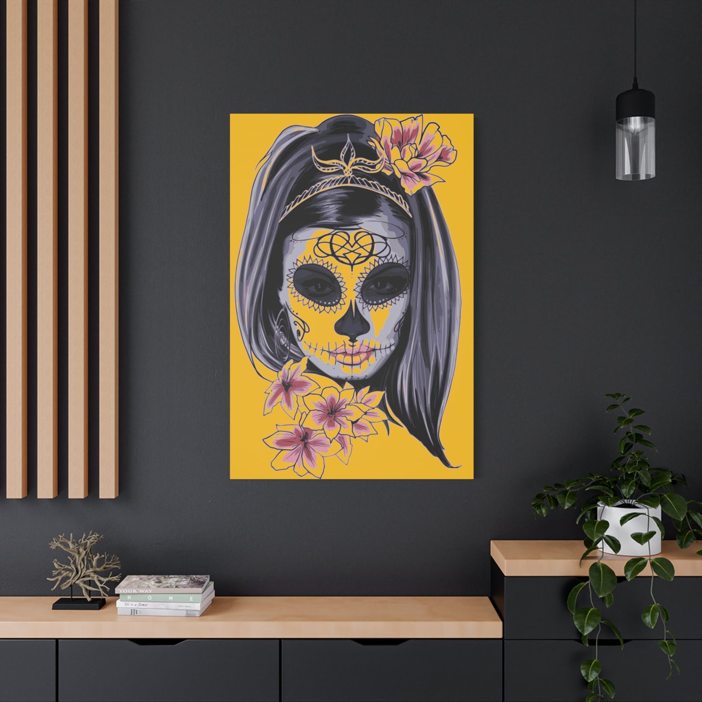Lady Dead Mask Yellow Matte Canvas, Stretched, 1.25"