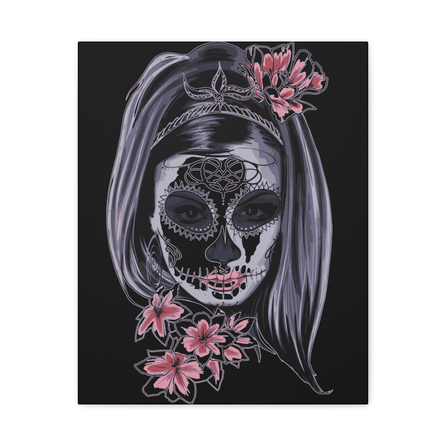 Lady Dead Mask Black Matte Canvas, Stretched, 1.25"