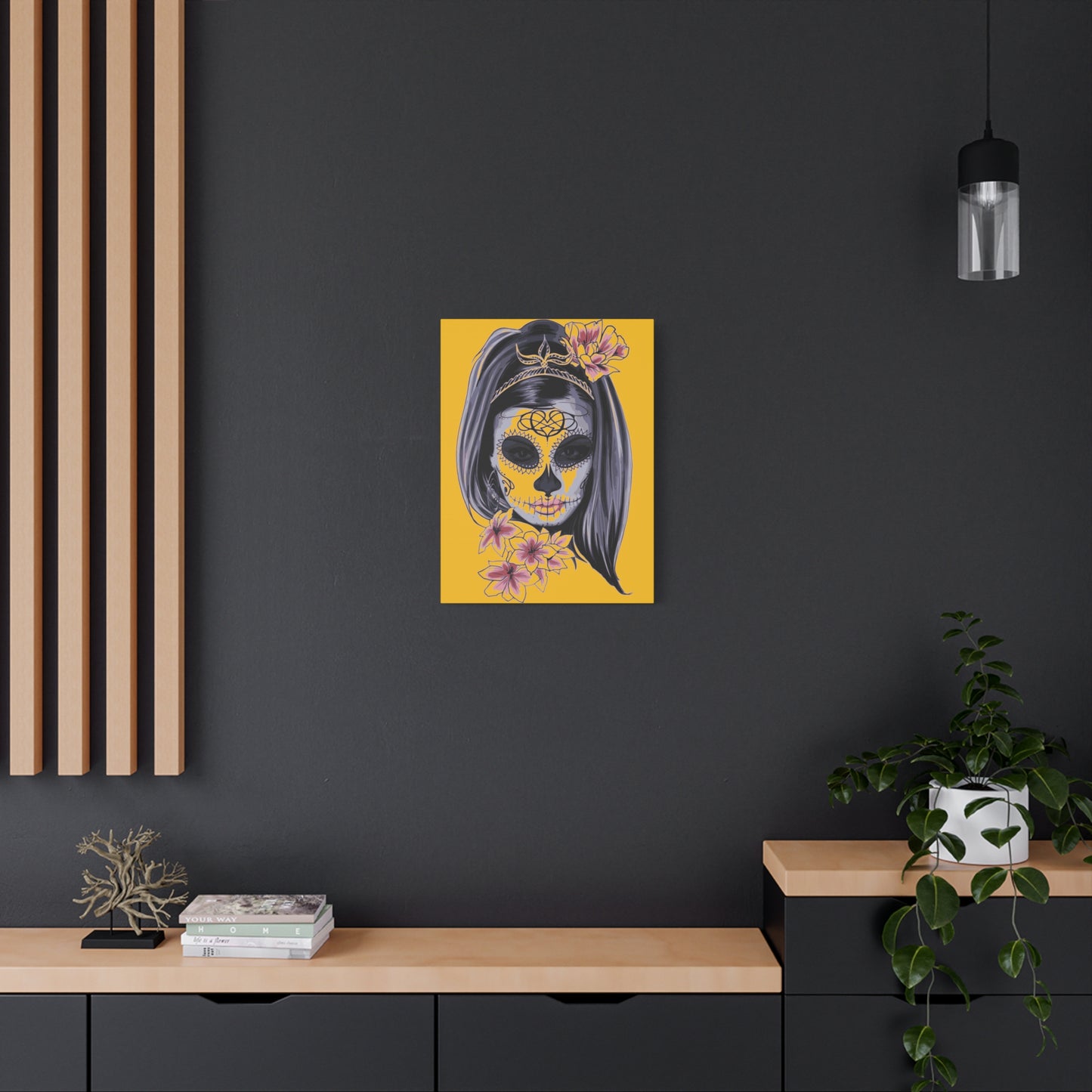 Lady Dead Mask Yellow Matte Canvas, Stretched, 1.25"