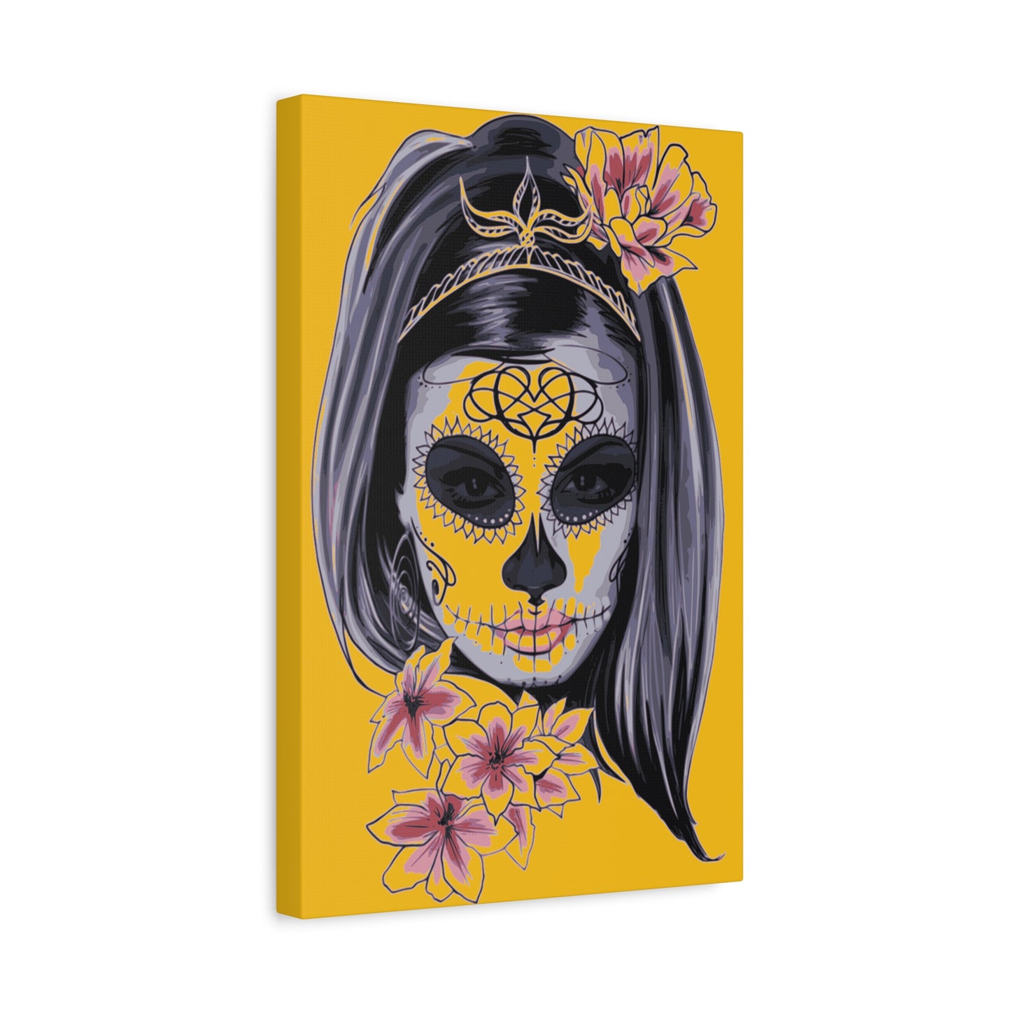Lady Dead Mask Yellow Matte Canvas, Stretched, 1.25"
