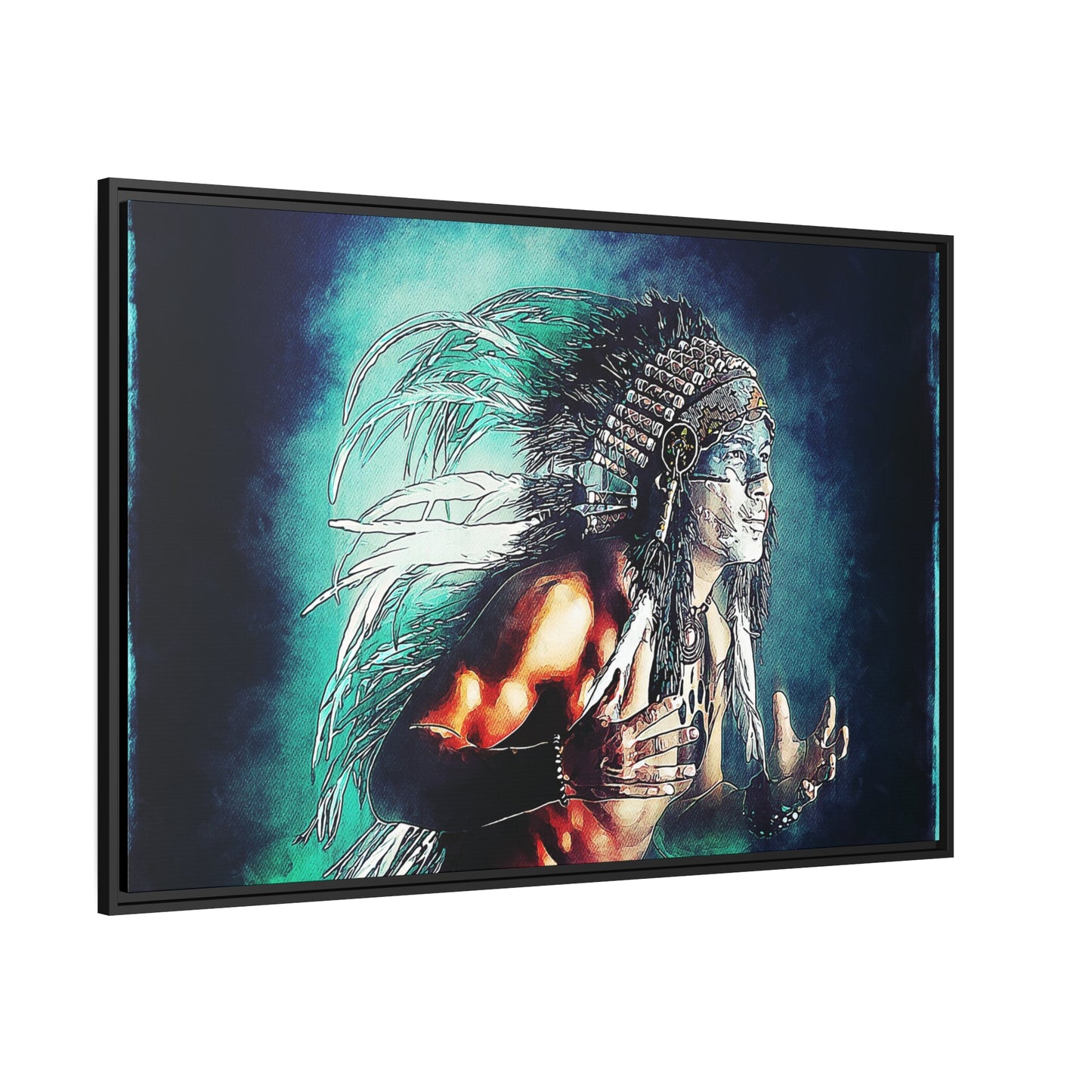 First Nation Man Matte Canvas, Black Frame