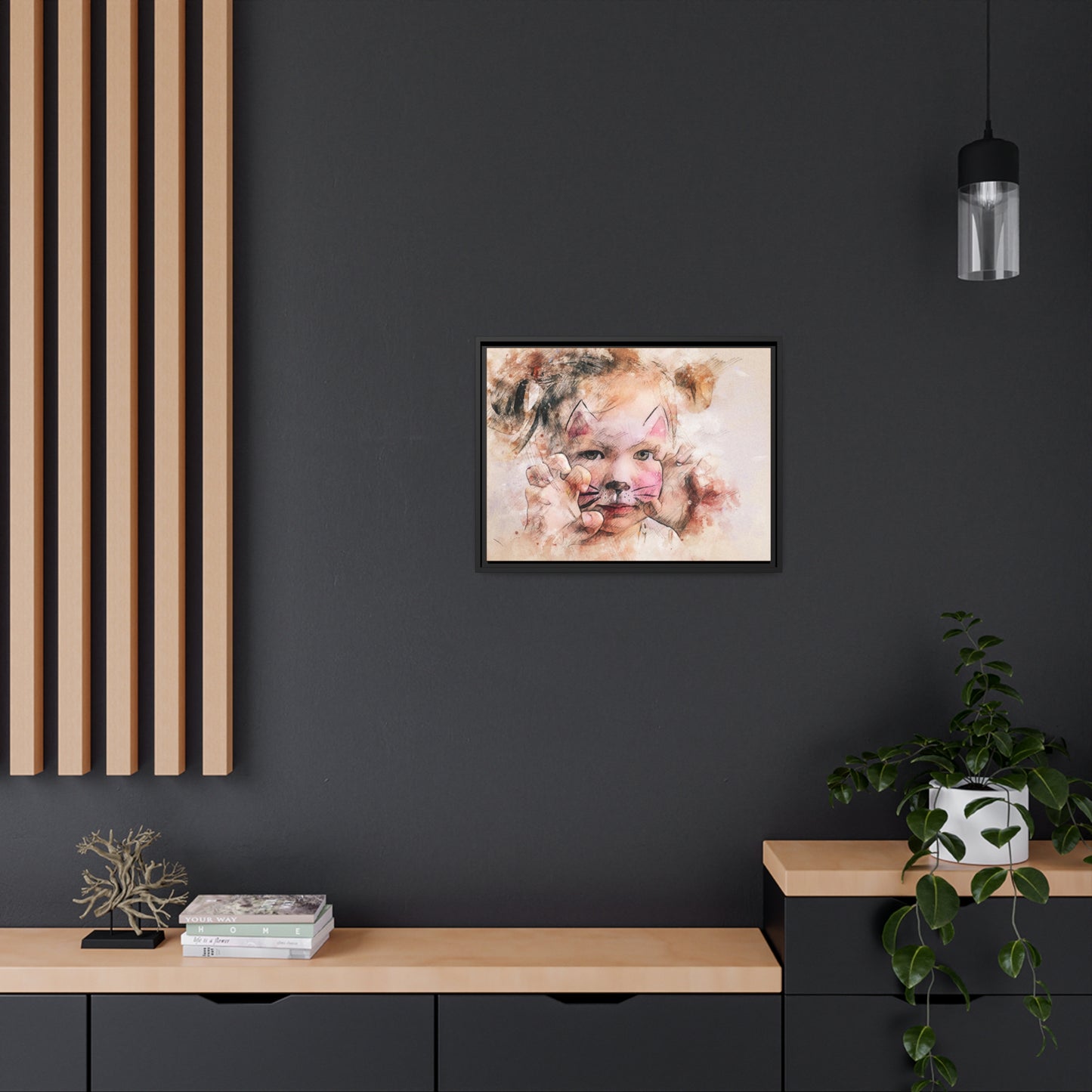 Baby Girl Cat Matte Canvas, Black Frame