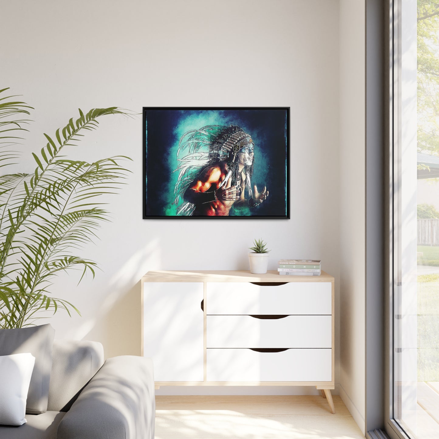 First Nation Man Matte Canvas, Black Frame