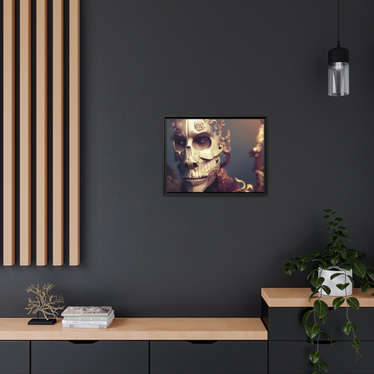 Skull AI Gen Matte Canvas, Black Frame