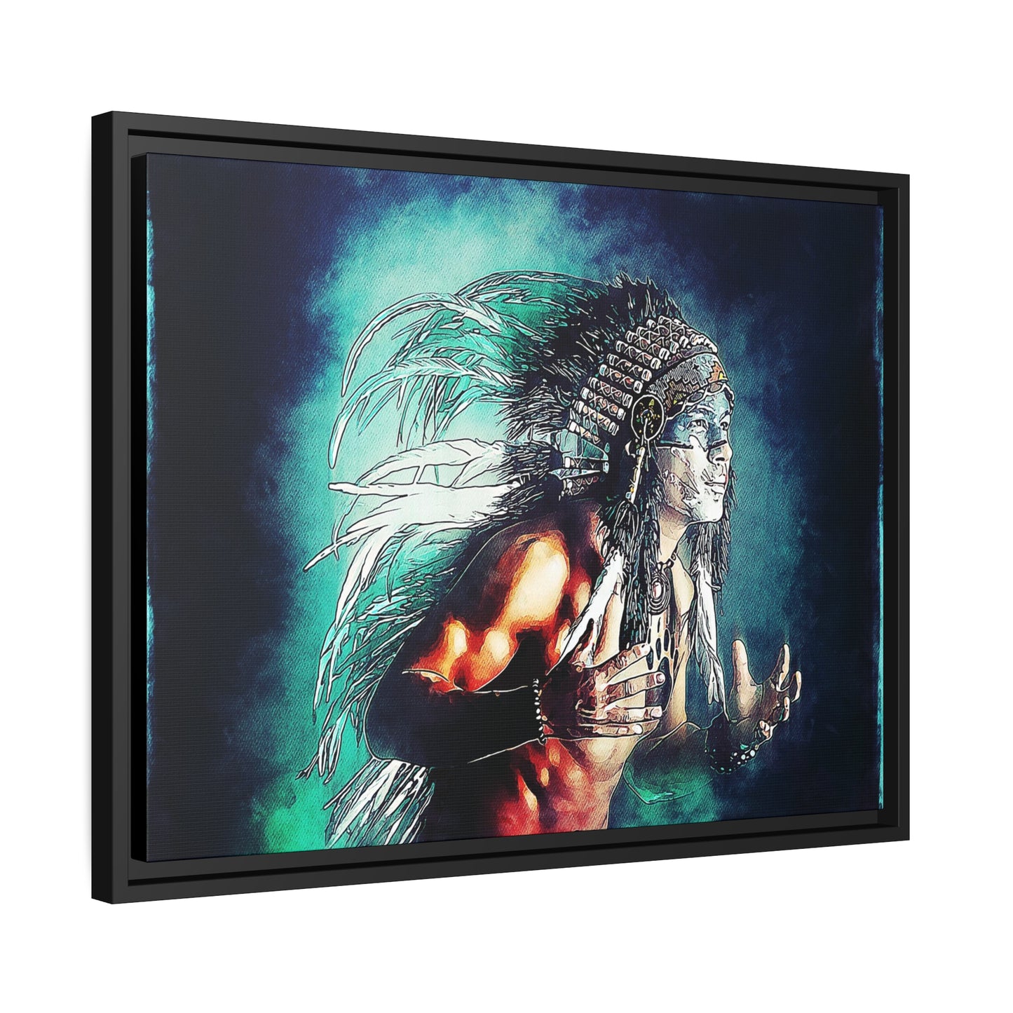 First Nation Man Matte Canvas, Black Frame