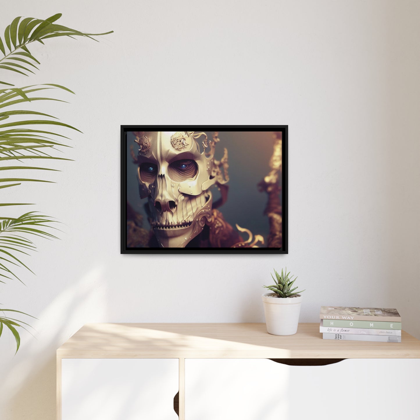 Skull AI Gen Matte Canvas, Black Frame