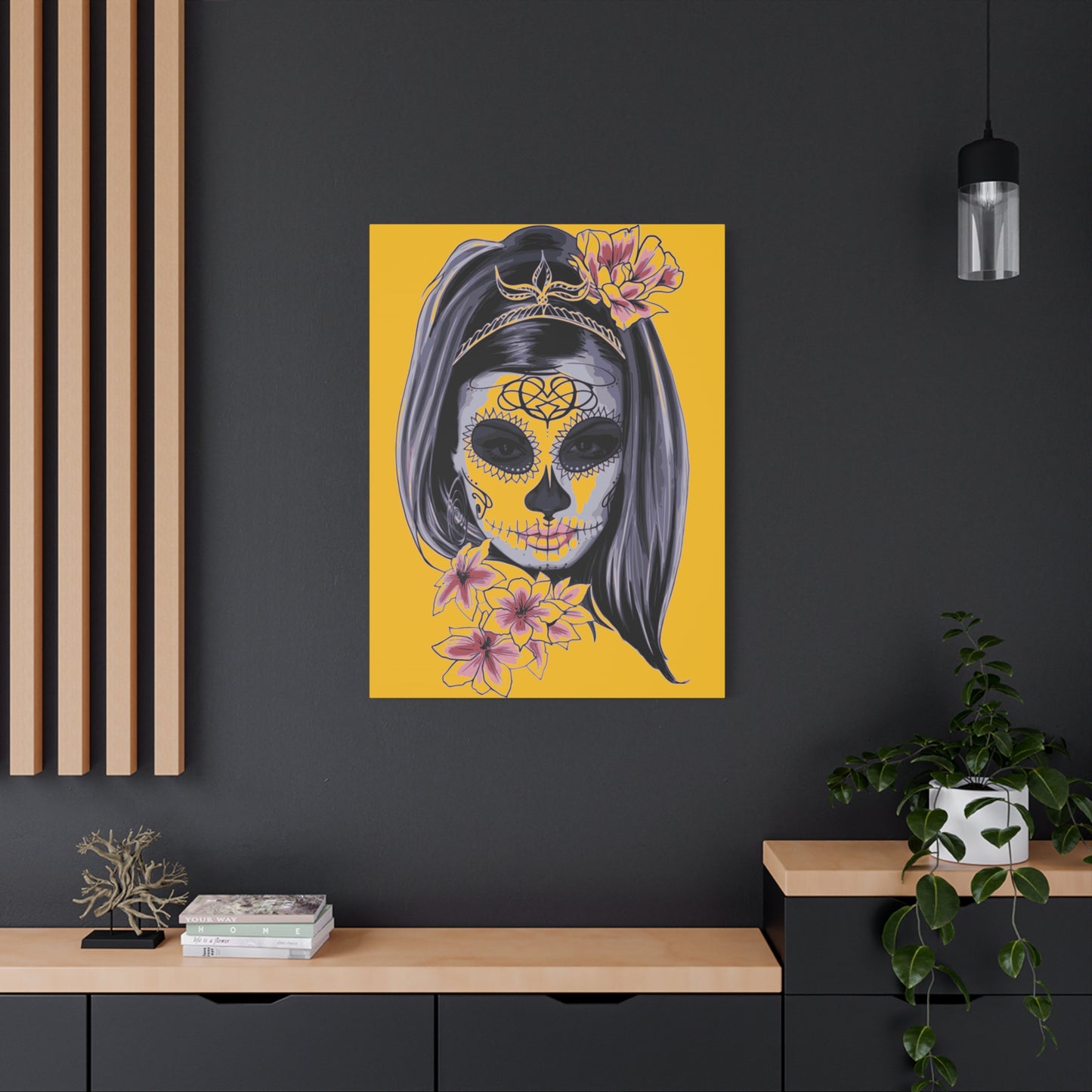 Lady Dead Mask Yellow Matte Canvas, Stretched, 1.25"