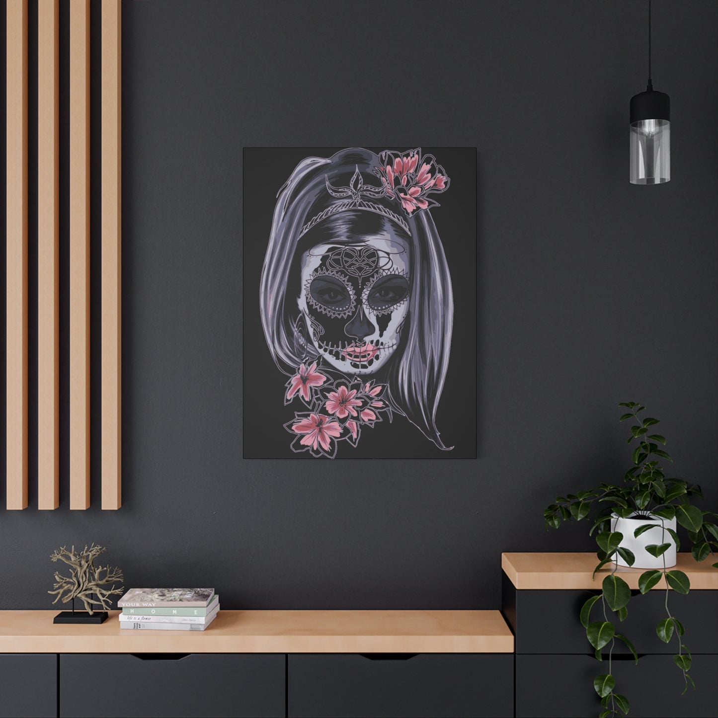 Lady Dead Mask Black Matte Canvas, Stretched, 1.25"