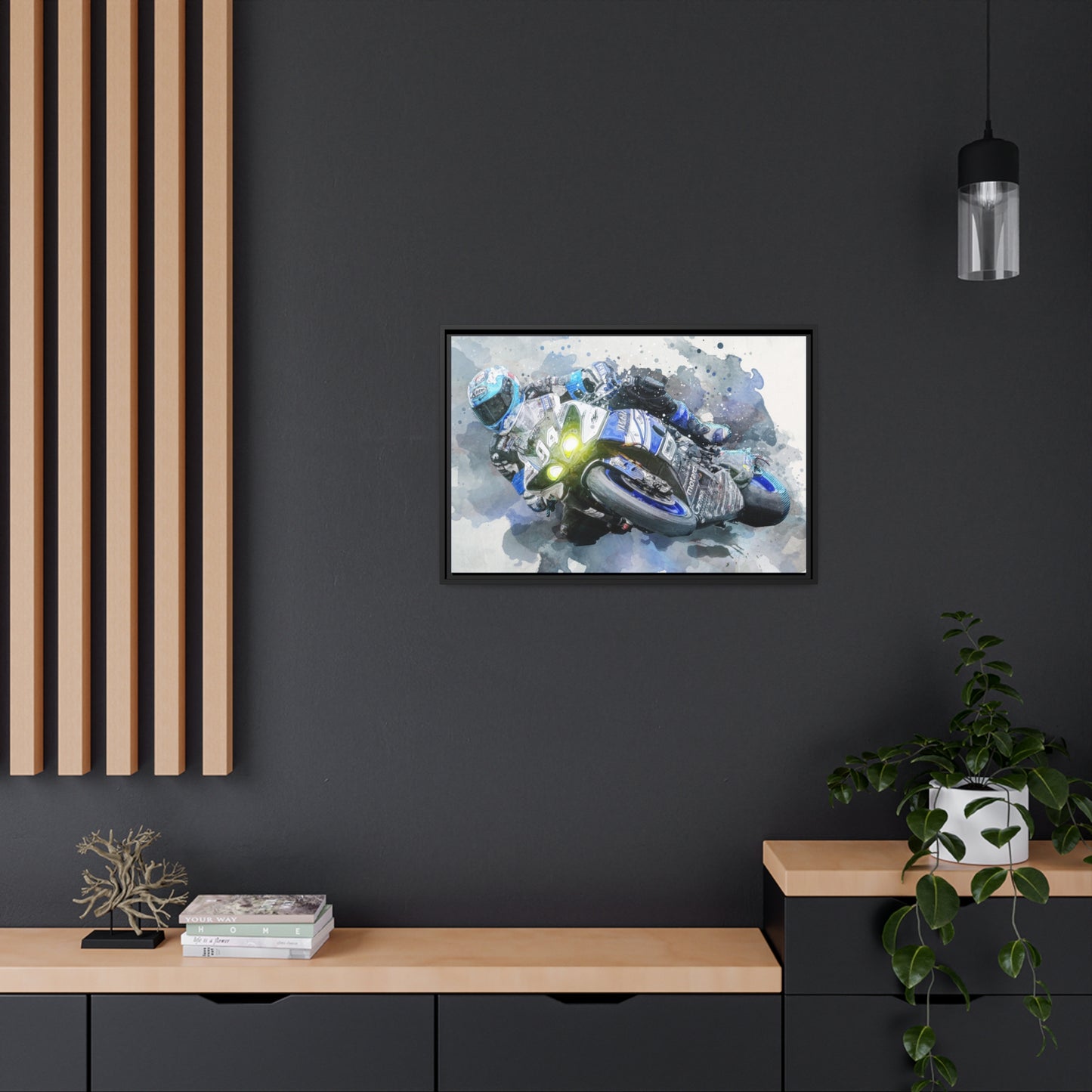 Motorcycle Race Matte Canvas, Black Frame