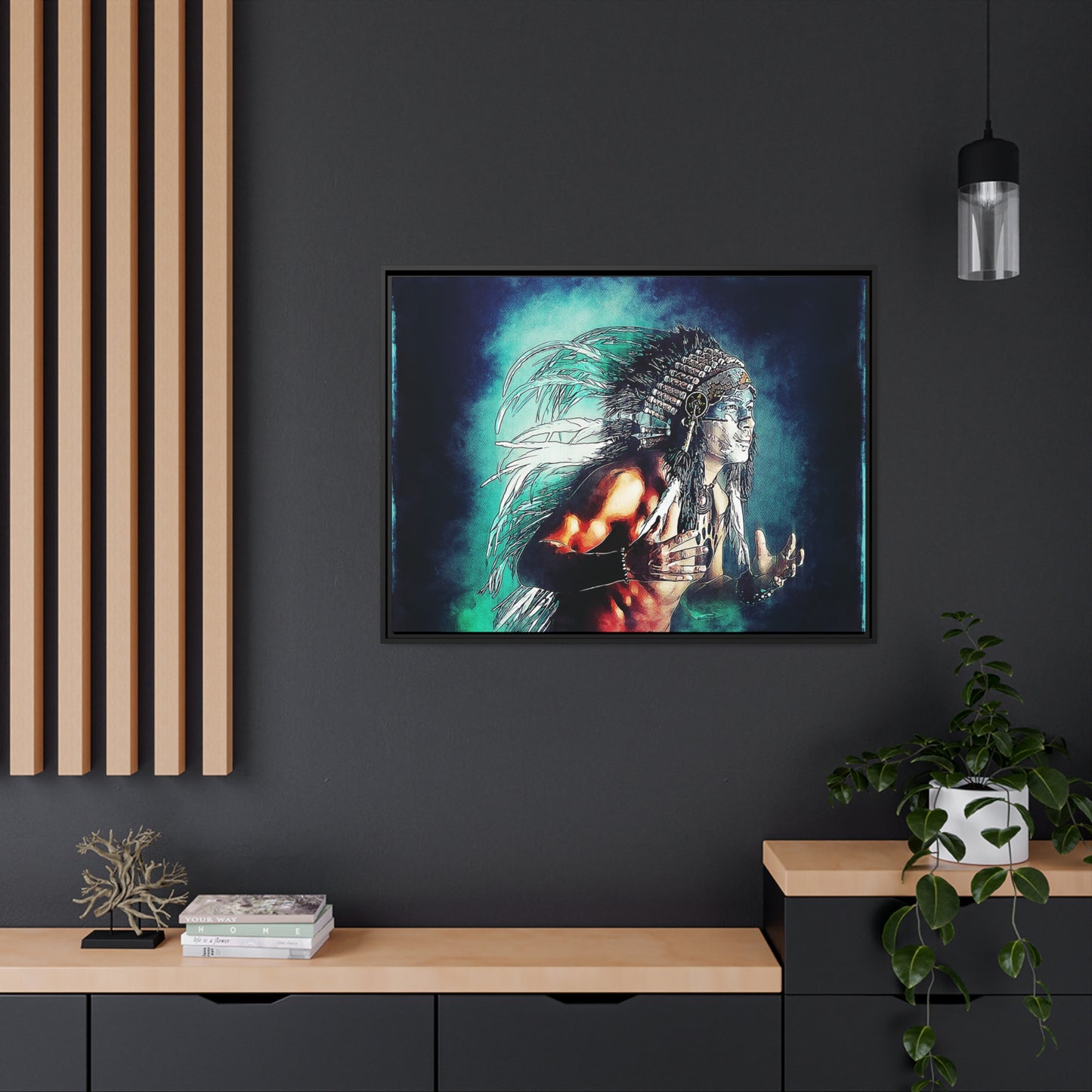 First Nation Man Matte Canvas, Black Frame