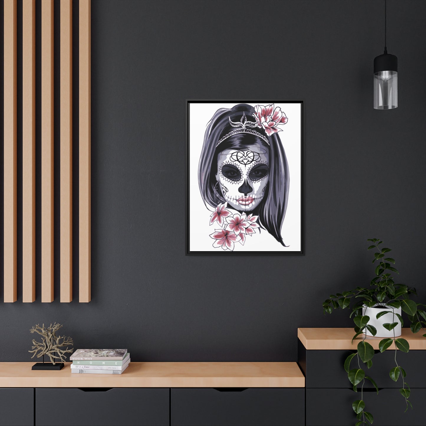 Lady Dead Mask White Matte Canvas, Black Frame