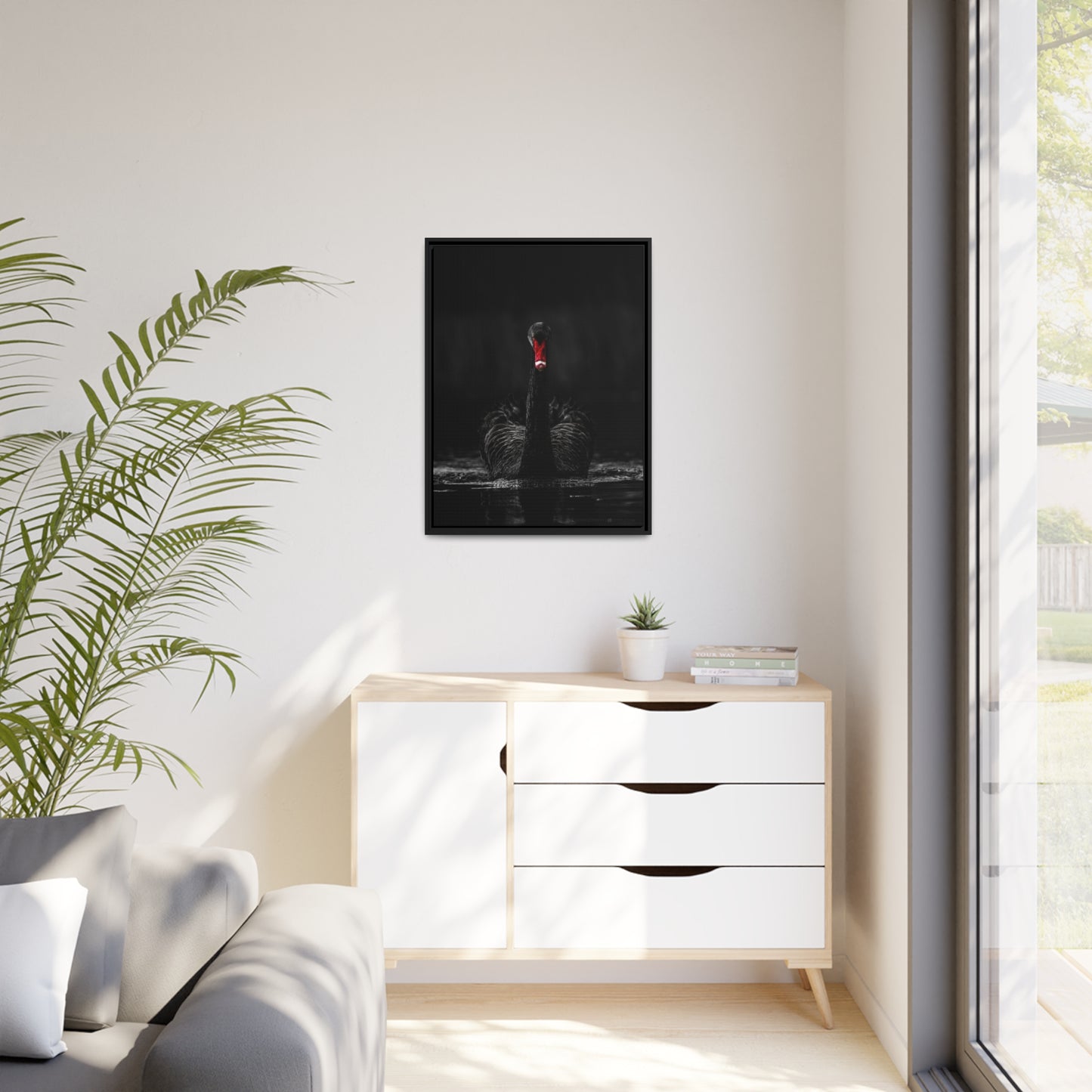 Black Swan Matte Canvas, Black Frame