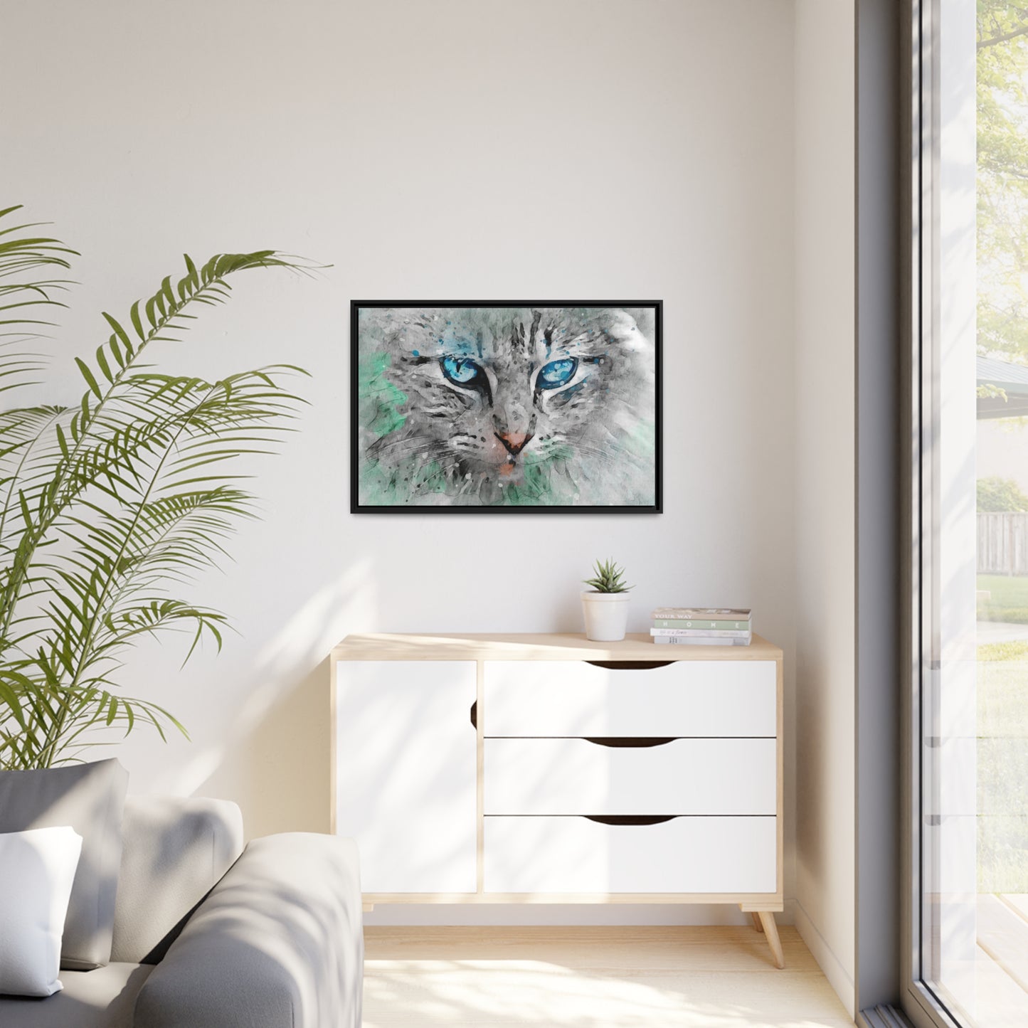 Cat Matte Canvas, Black Frame
