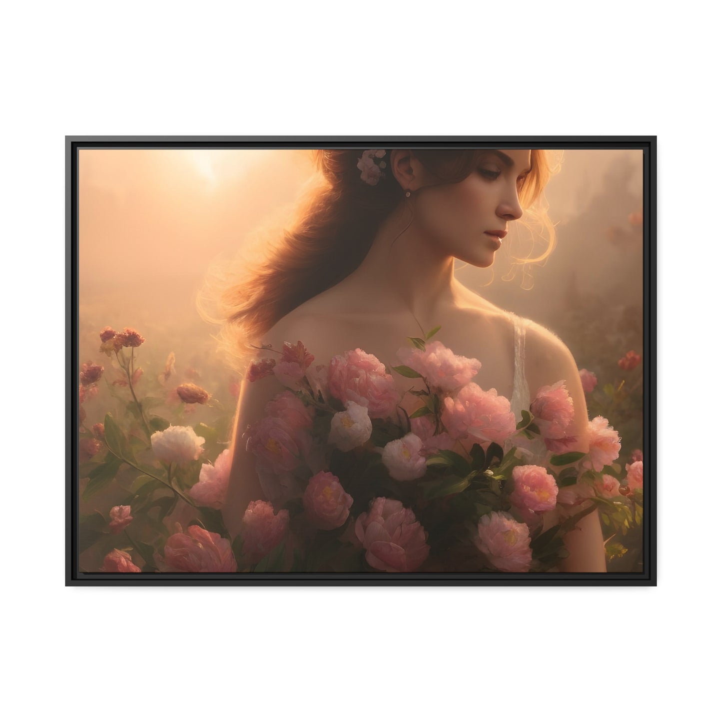 Women Roses Matte Canvas, Black Frame