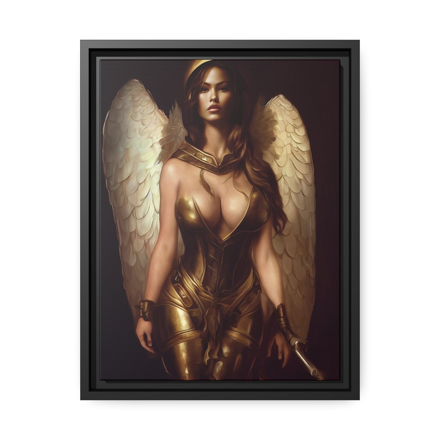 Woman Angel Warrior Matte Canvas, Black Frame