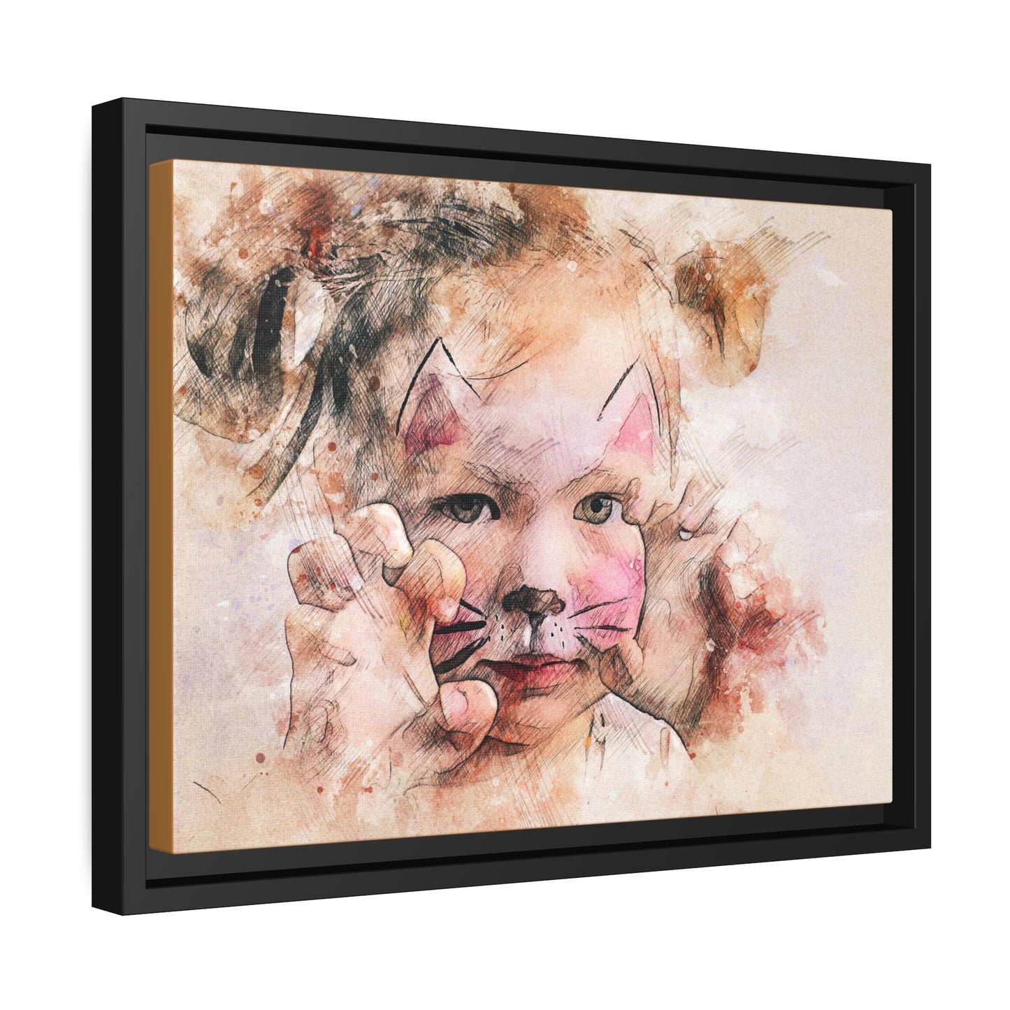 Baby Girl Cat Matte Canvas, Black Frame