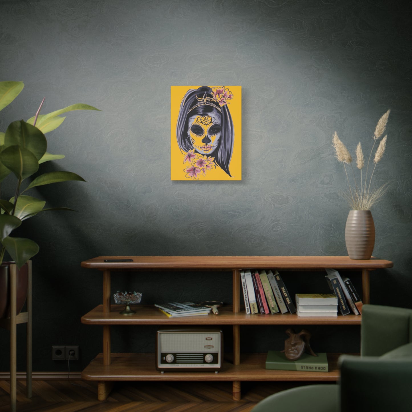 Lady Dead Mask Yellow Matte Canvas, Stretched, 1.25"