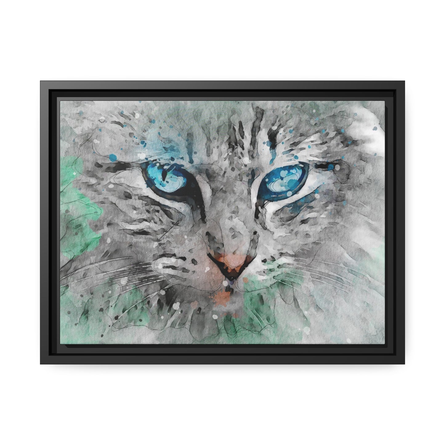 Cat Matte Canvas, Black Frame