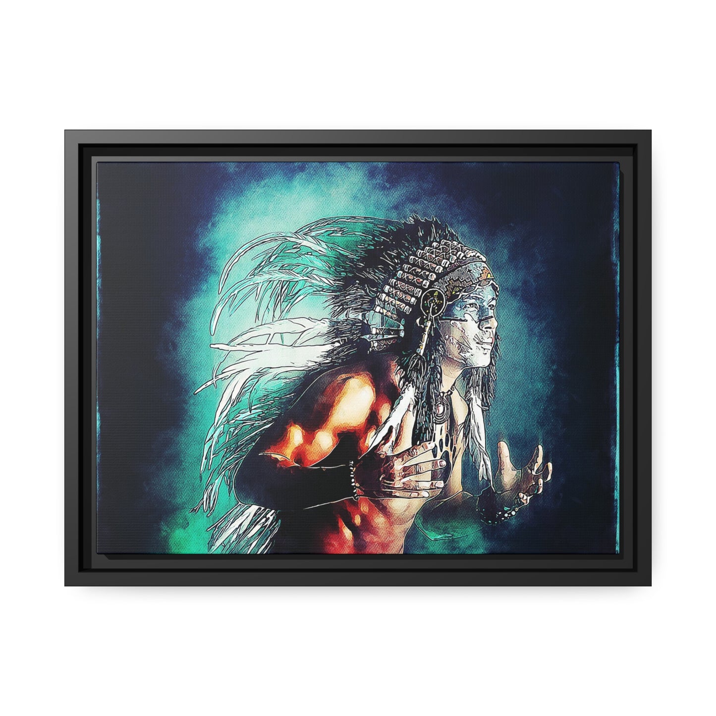First Nation Man Matte Canvas, Black Frame