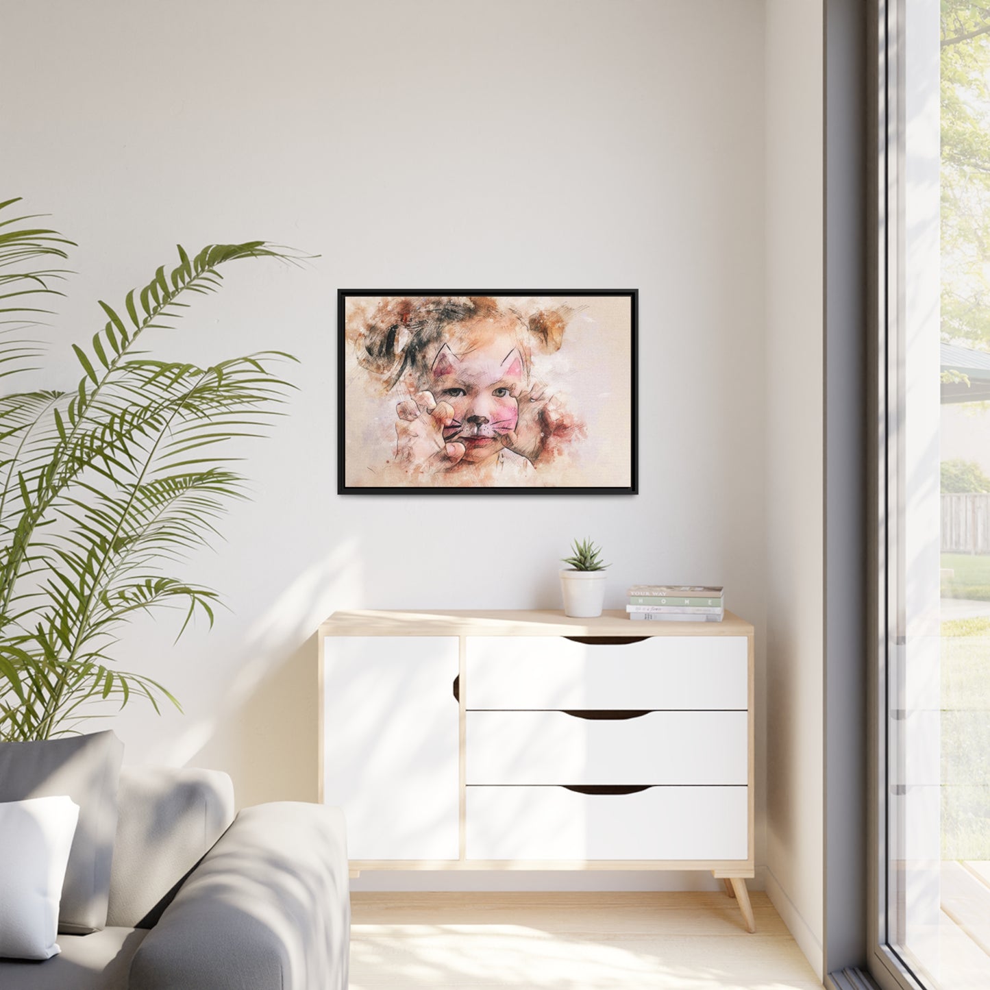 Baby Girl Cat Matte Canvas, Black Frame
