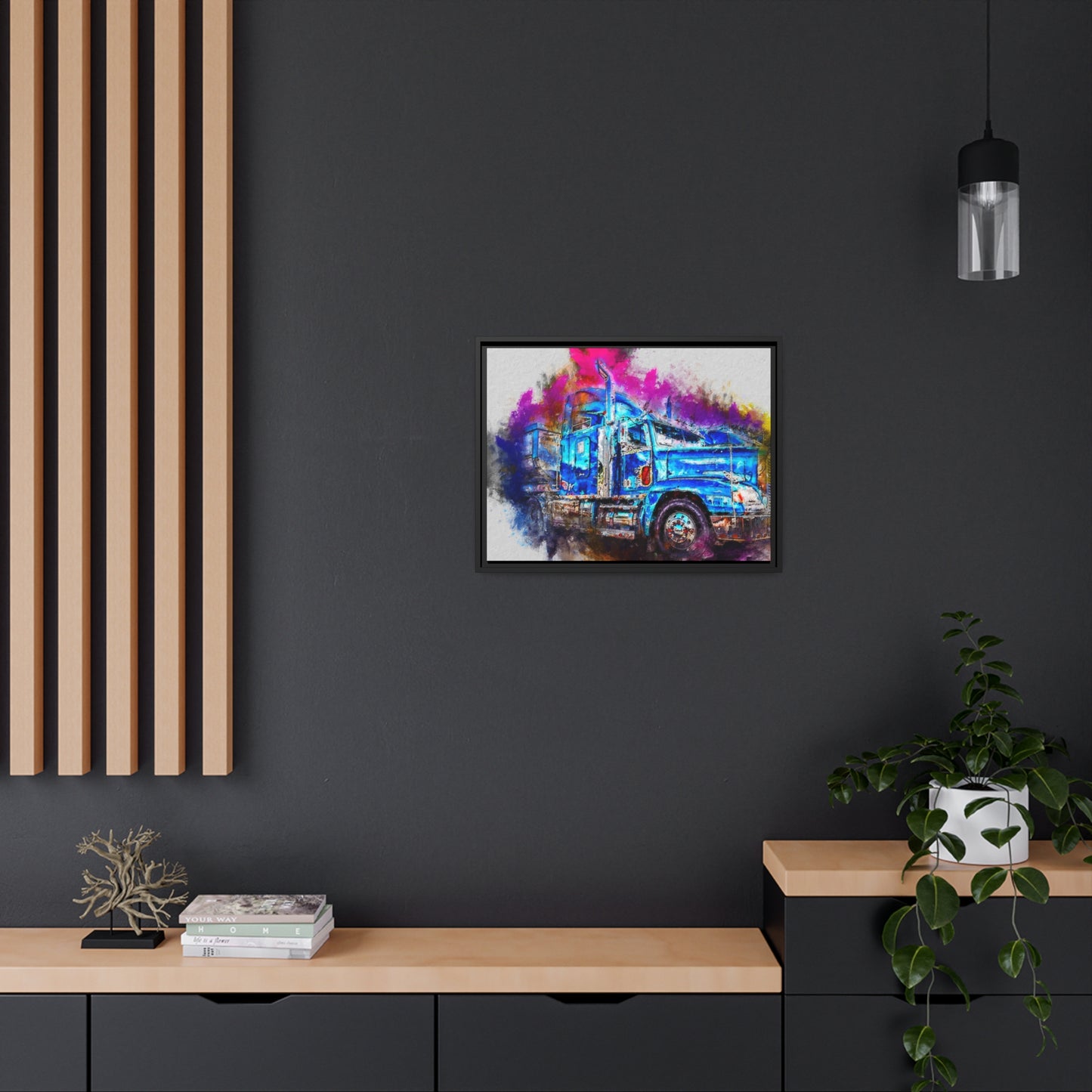 Truck AI Gen Matte Canvas, Black Frame