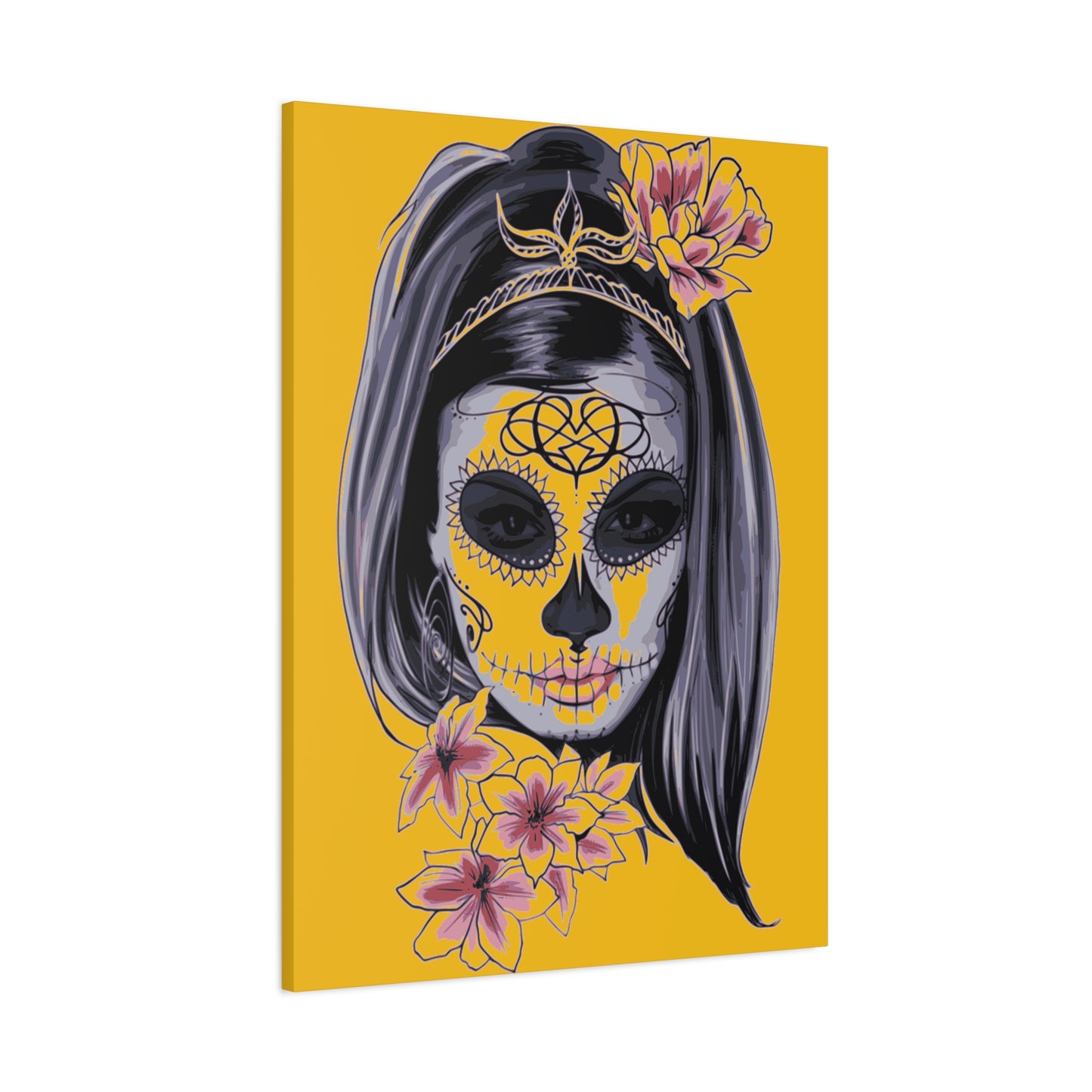 Lady Dead Mask Yellow Matte Canvas, Stretched, 1.25"