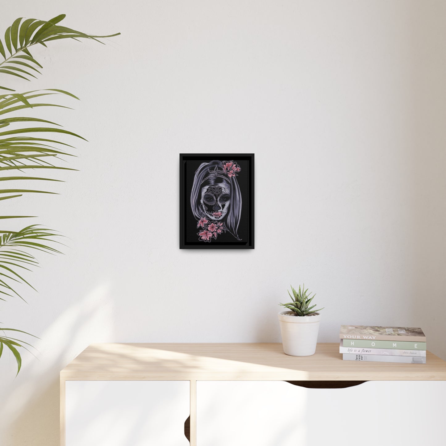 Lady Dead Mask Black Matte Canvas, Black Frame