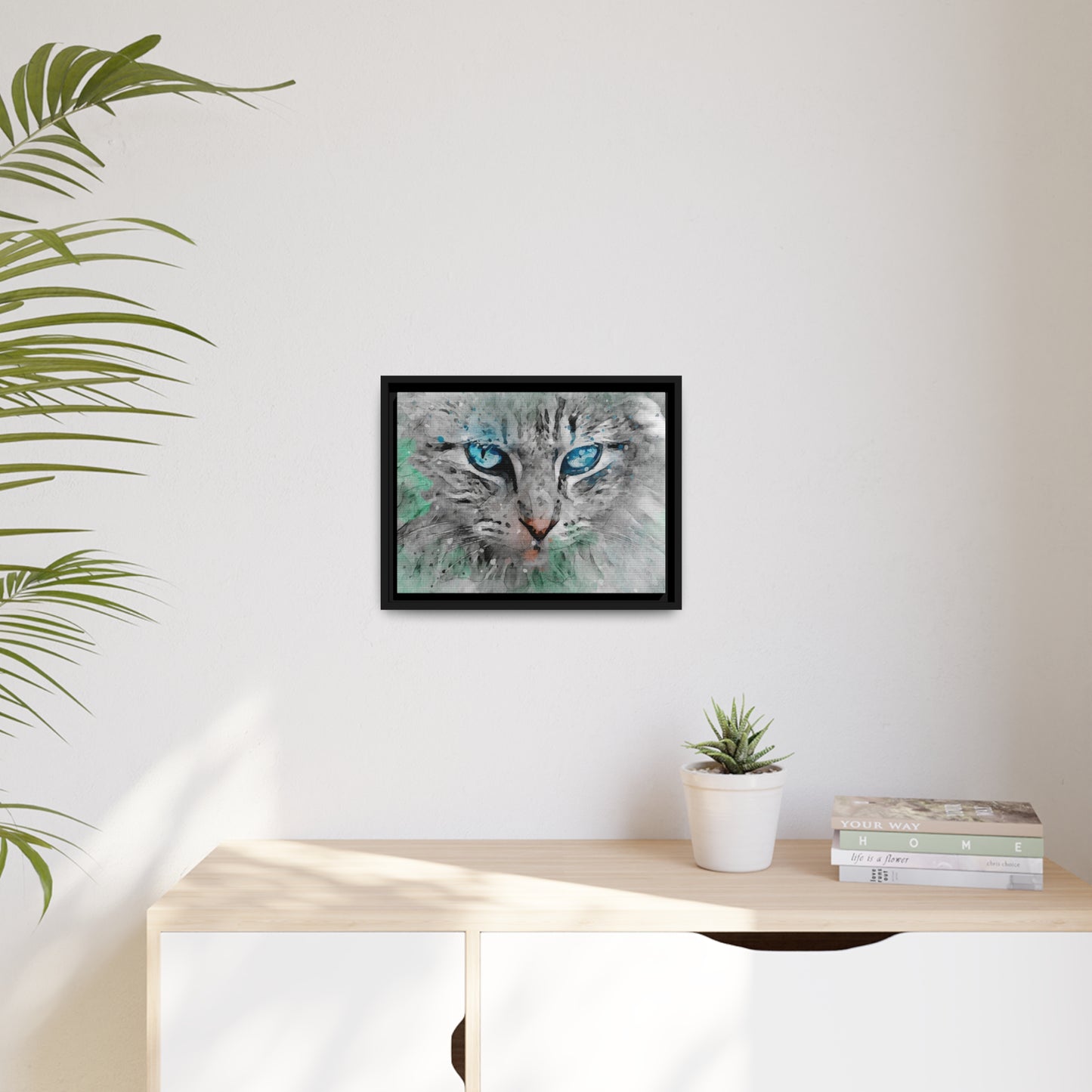 Cat Matte Canvas, Black Frame