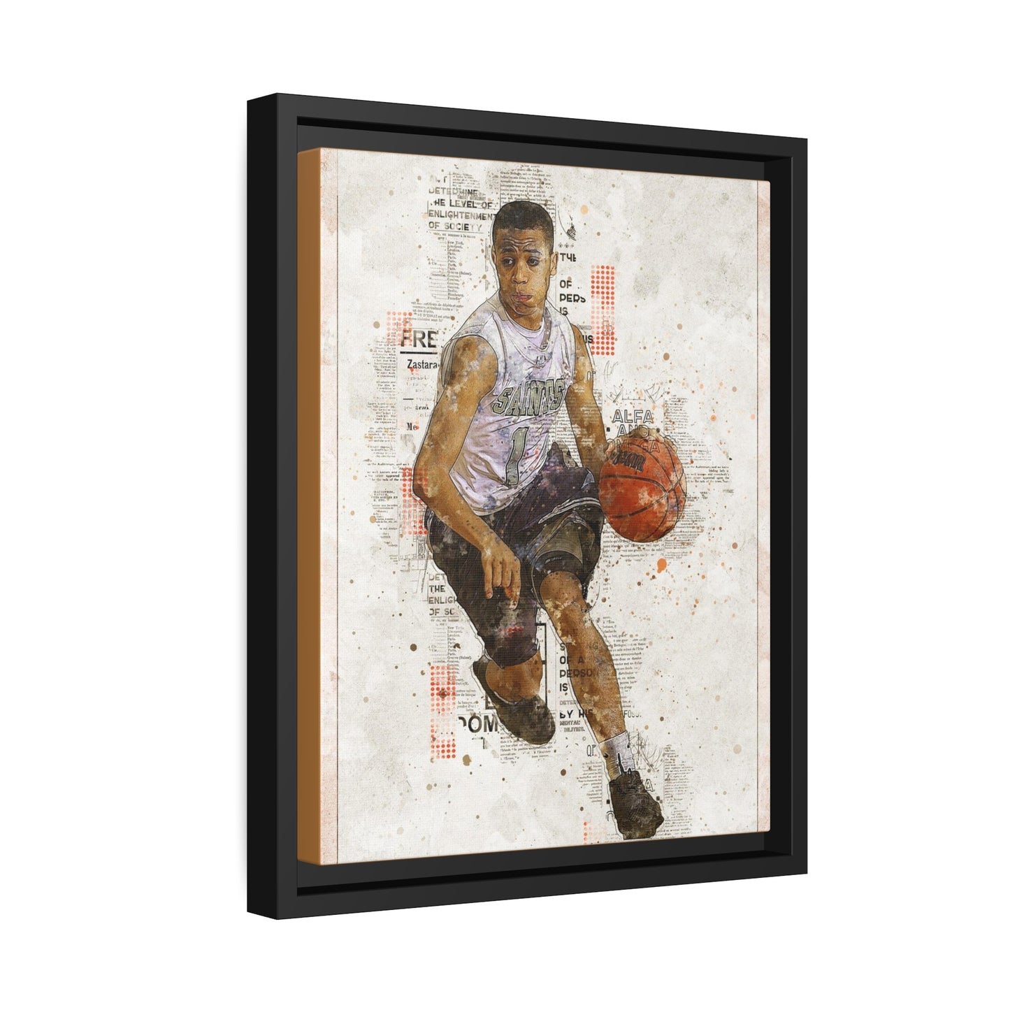 Basket Ball Matte Canvas, Black Frame