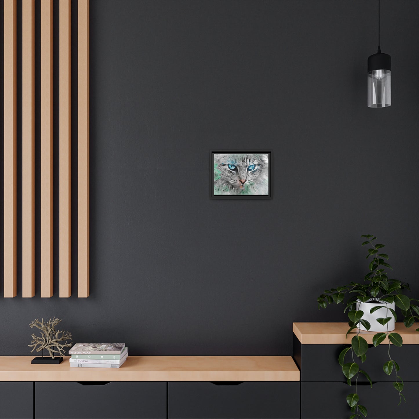 Cat Matte Canvas, Black Frame
