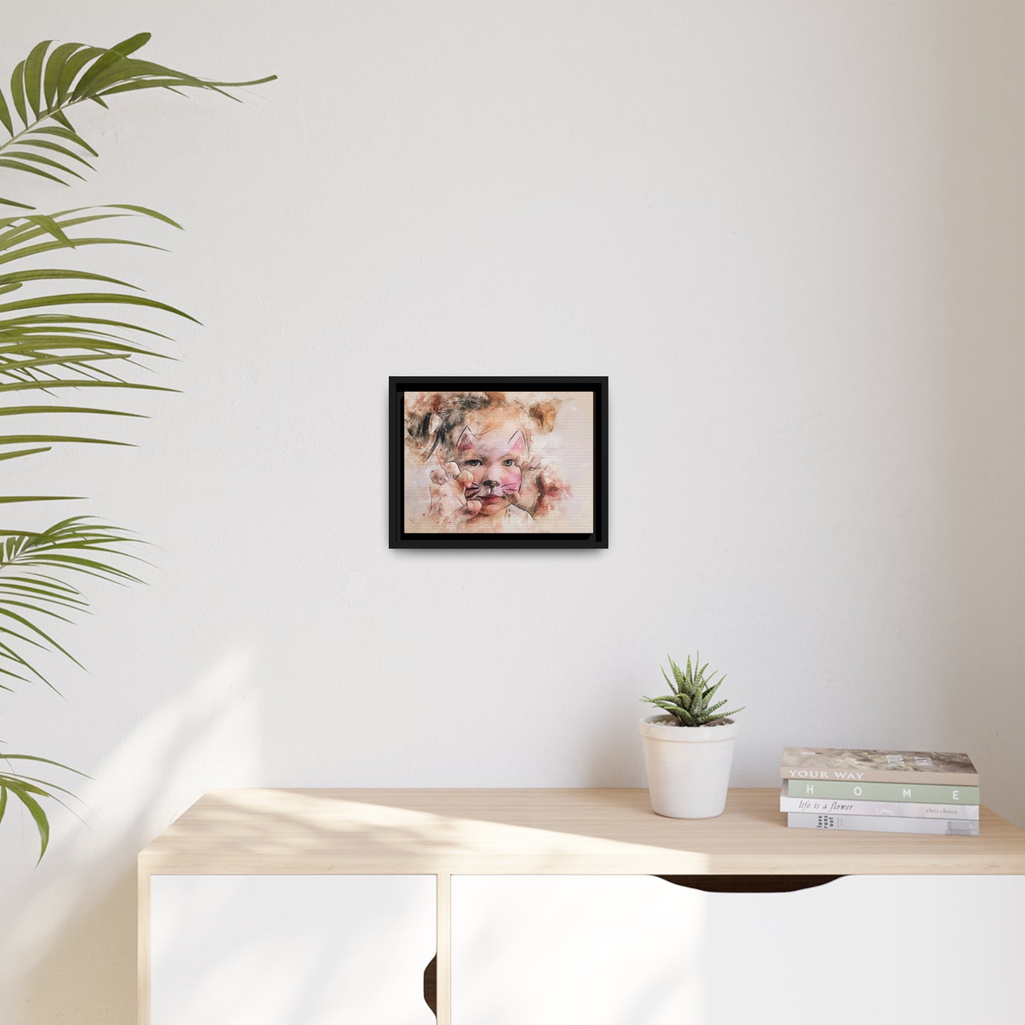 Baby Girl Cat Matte Canvas, Black Frame