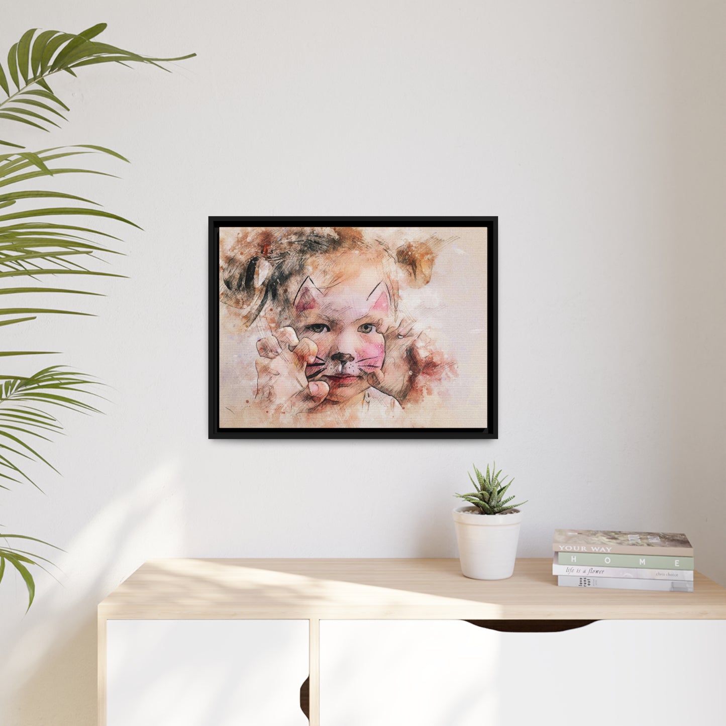 Baby Girl Cat Matte Canvas, Black Frame