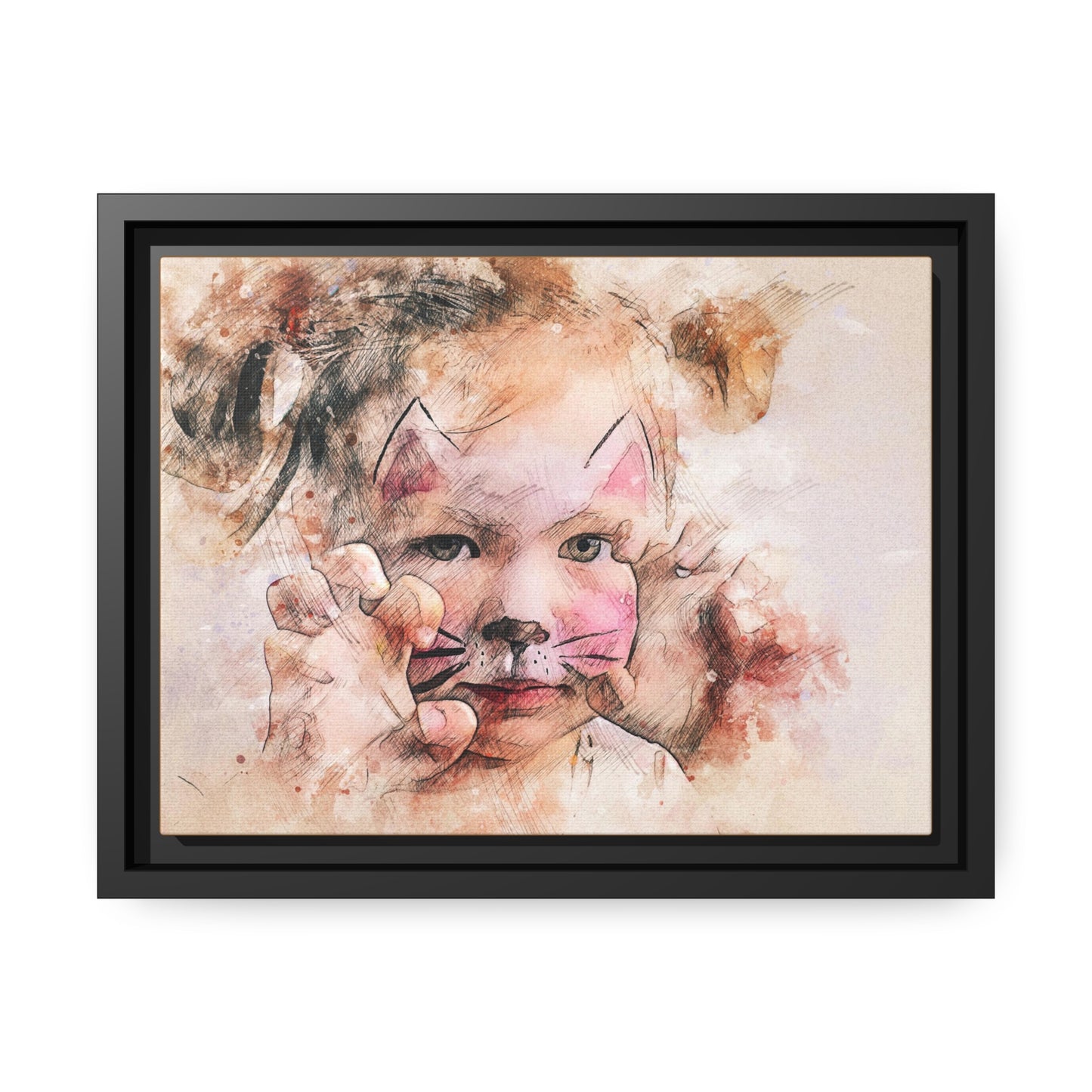 Baby Girl Cat Matte Canvas, Black Frame