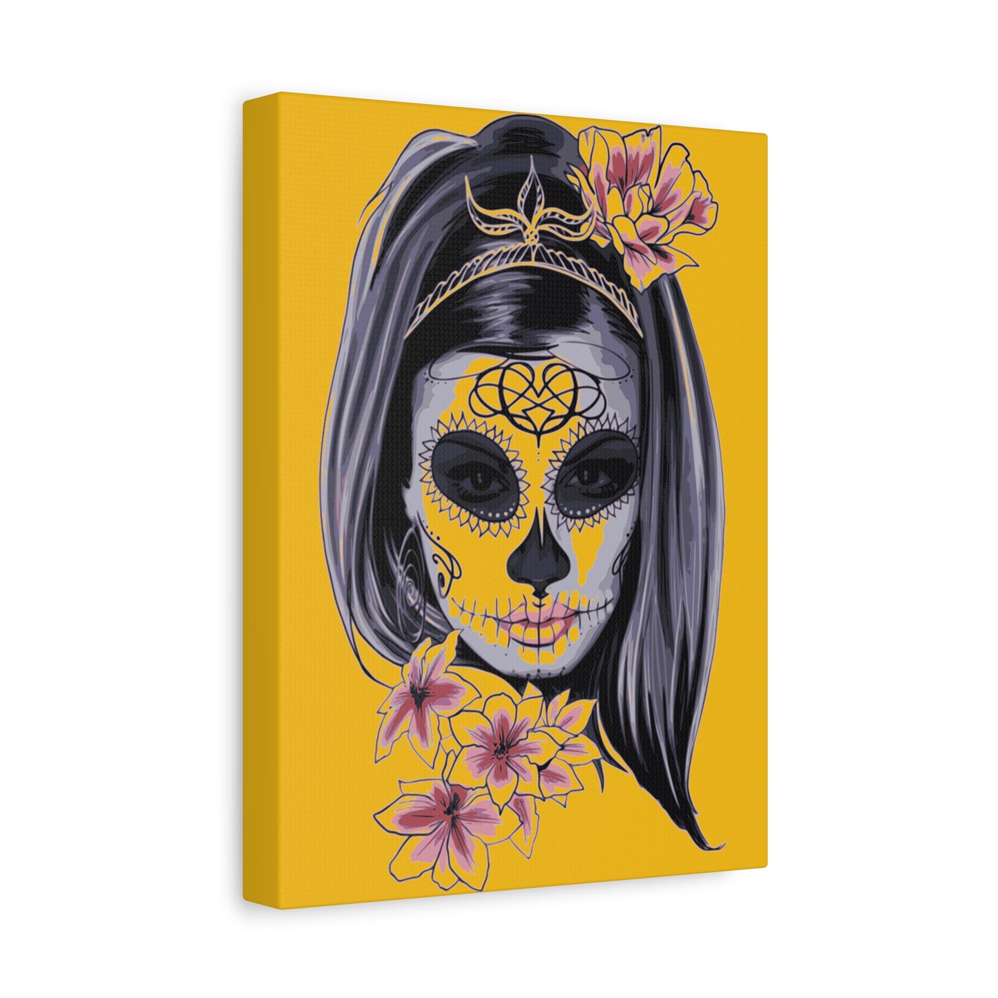Lady Dead Mask Yellow Matte Canvas, Stretched, 1.25"