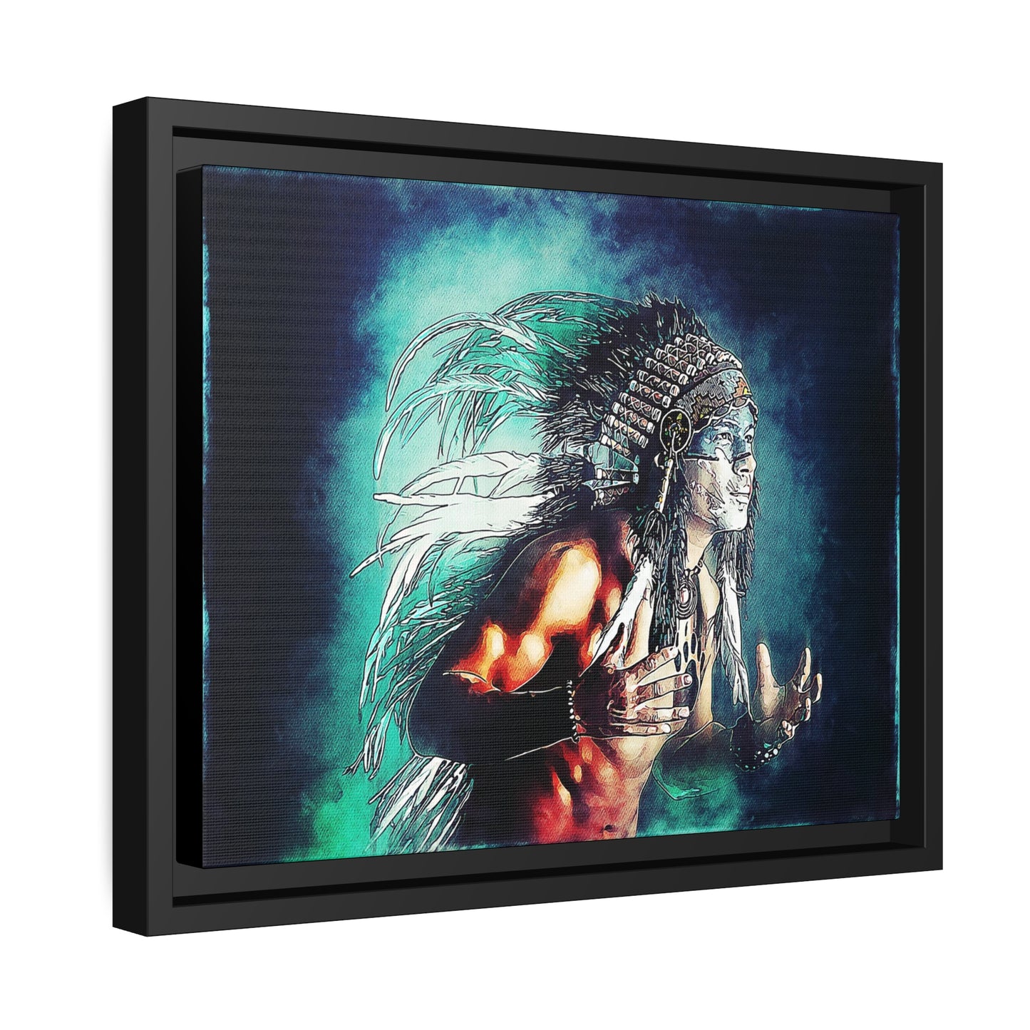 First Nation Man Matte Canvas, Black Frame