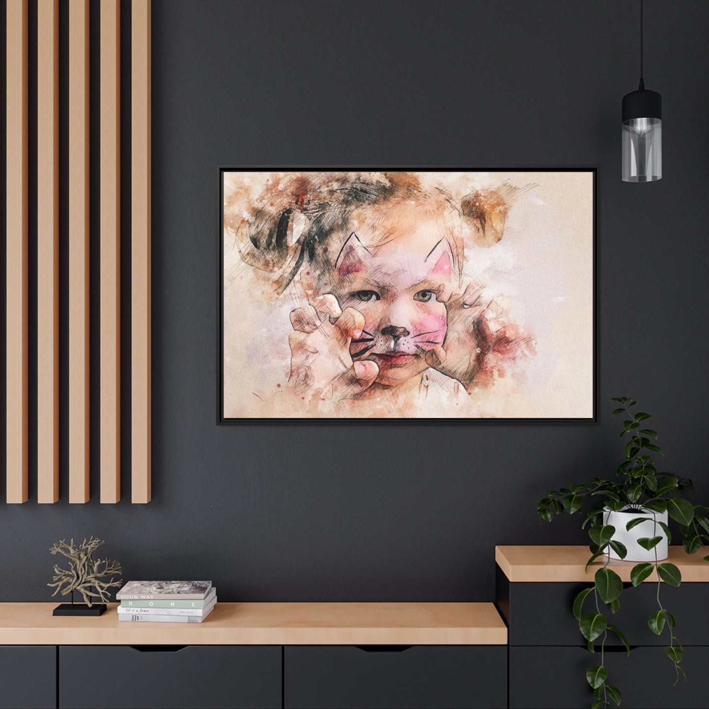 Baby Girl Cat Matte Canvas, Black Frame