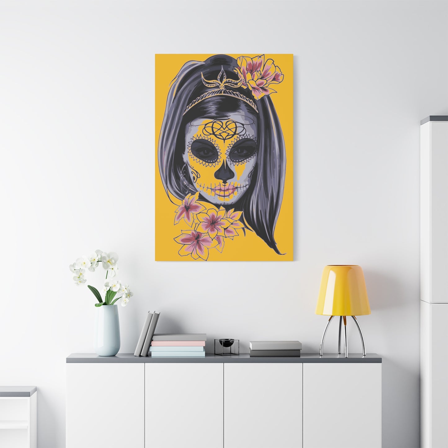 Lady Dead Mask Yellow Matte Canvas, Stretched, 1.25"