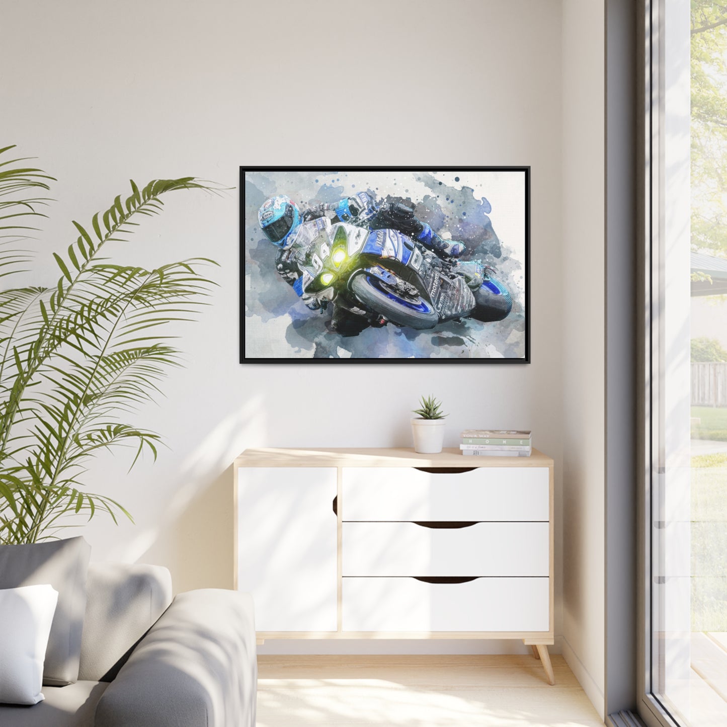 Motorcycle Race Matte Canvas, Black Frame