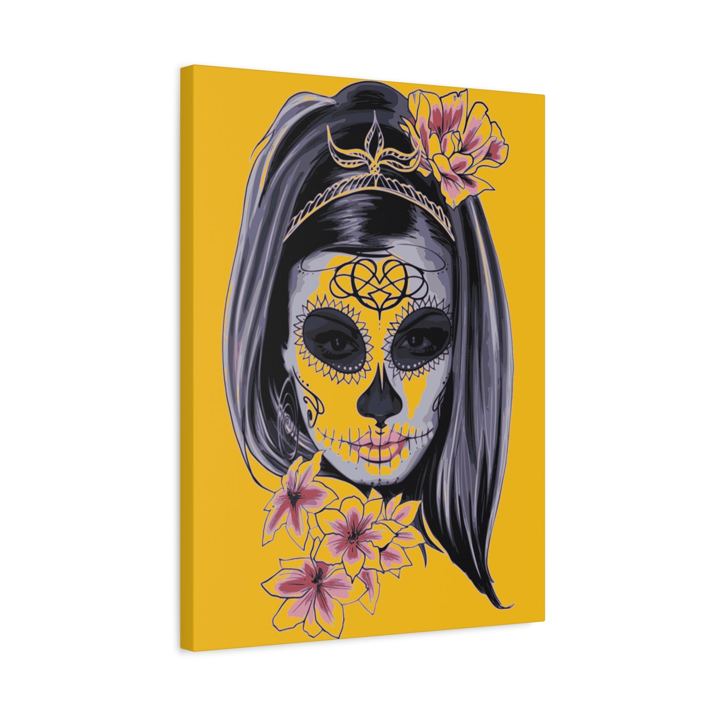 Lady Dead Mask Yellow Matte Canvas, Stretched, 1.25"