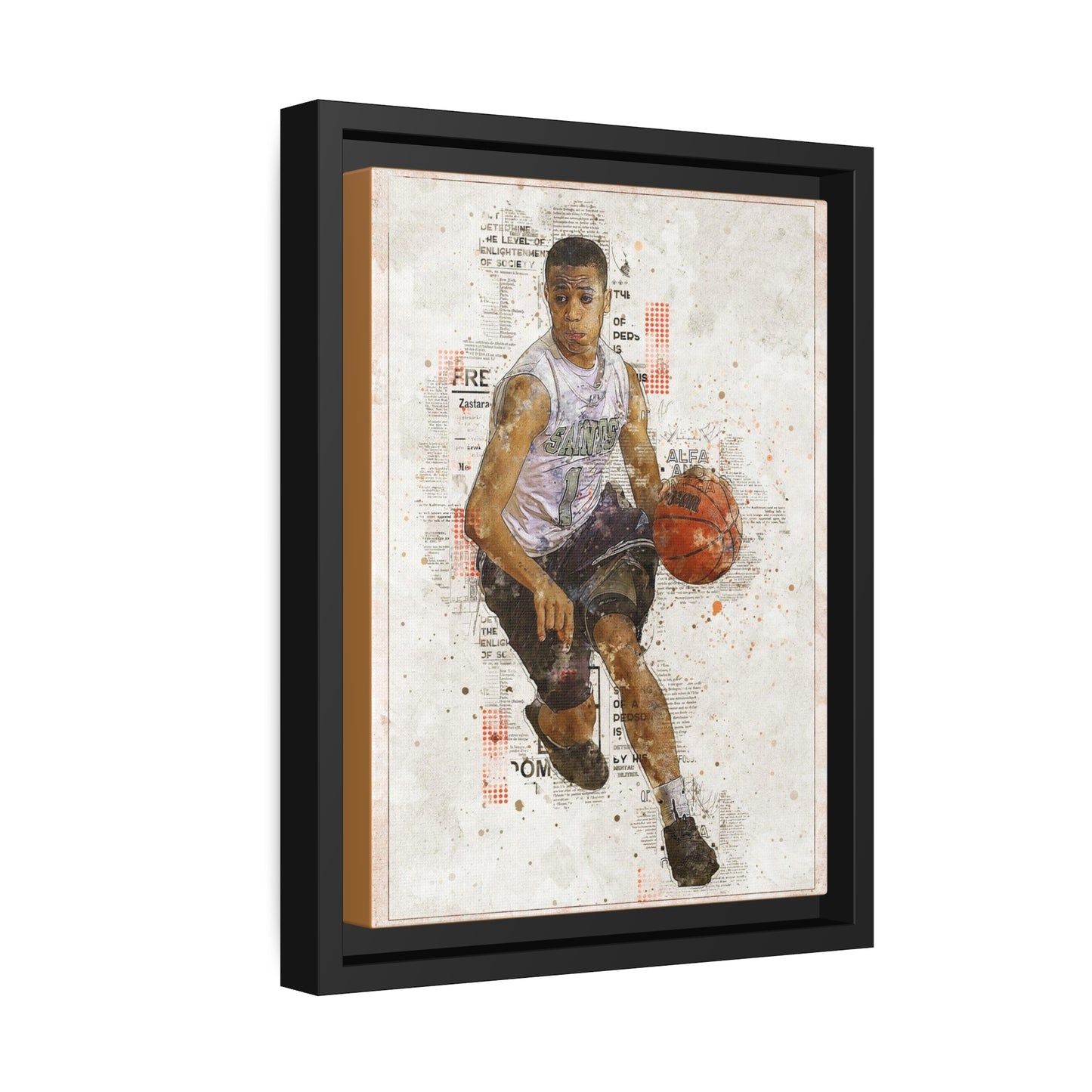 Basket Ball Matte Canvas, Black Frame