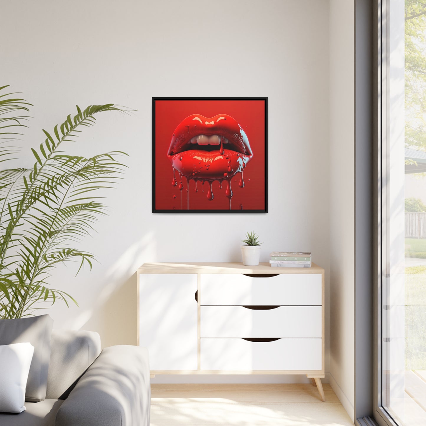 Bloody Lips Matte Canvas, Black Frame